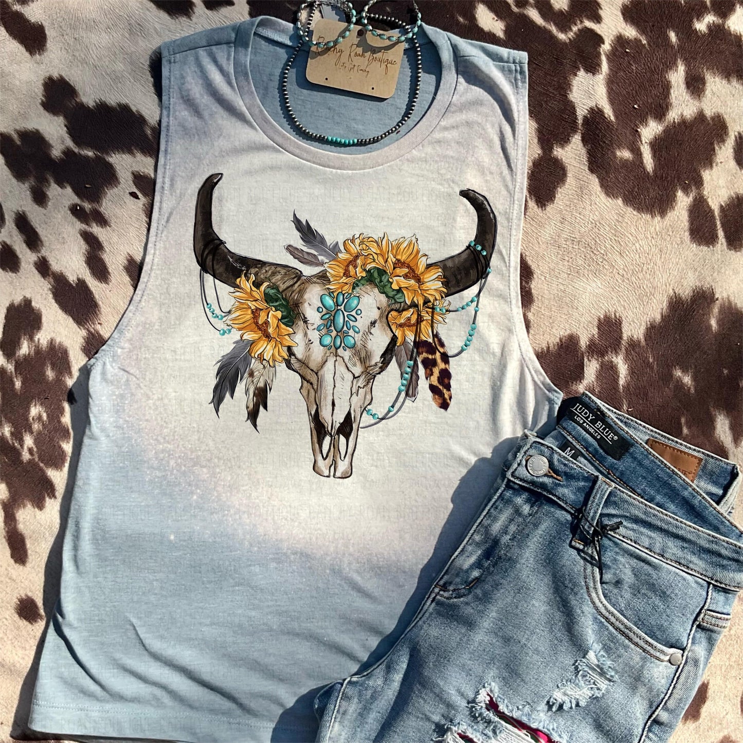 Sunflower Boho Skull Tank - Ranchy Roan Boutique 