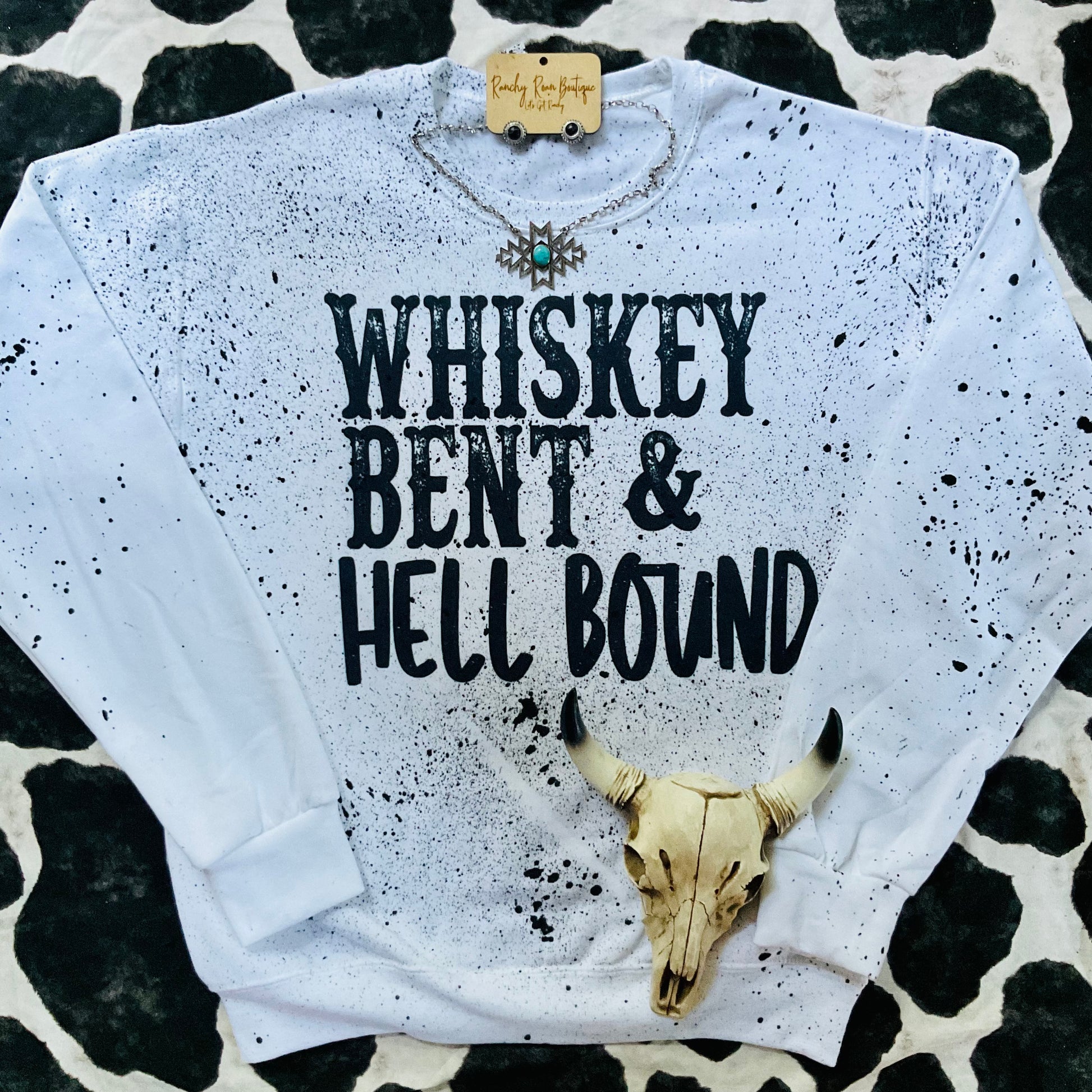 Whiskey Distressed Sweatshirt - Ranchy Roan Boutique 