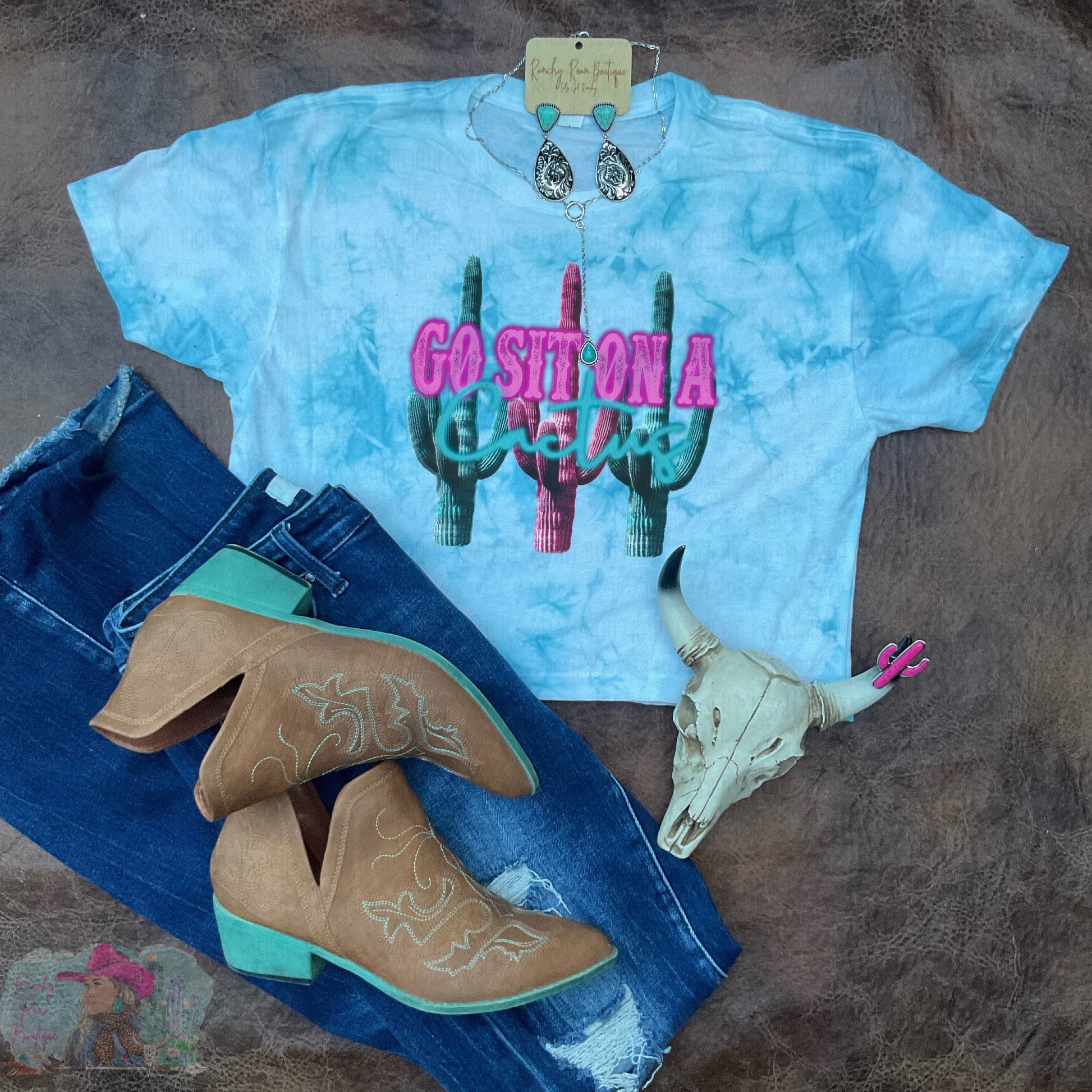 Go Sit on A Cactus Dyed Crop - Ranchy Roan Boutique 