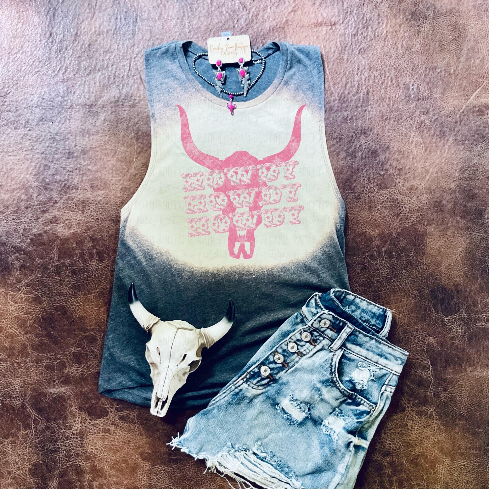 Howdy Pink Skull Festival Muscle Tank - Ranchy Roan Boutique 