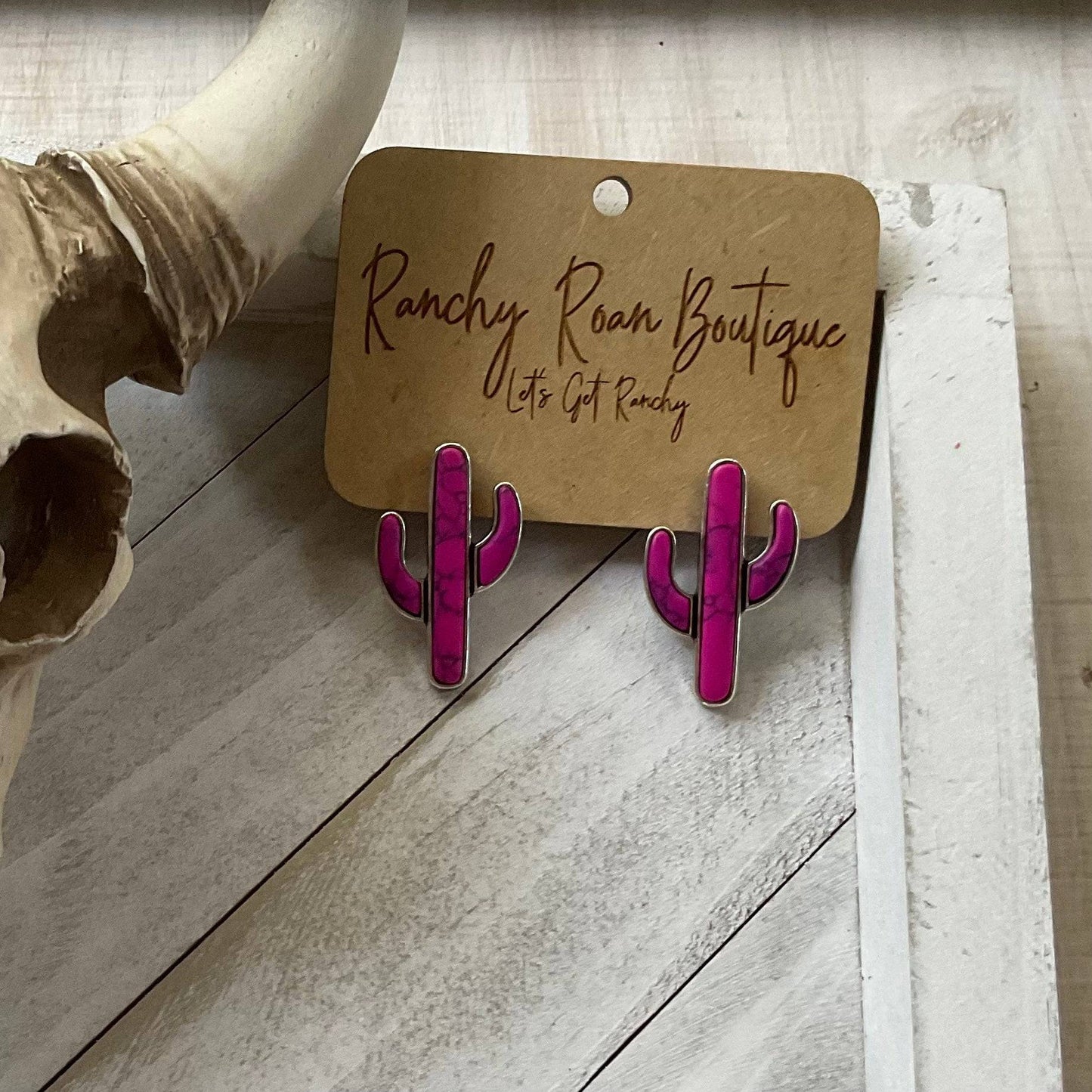 Cactus Pink Stone Stud Statement earrings - Ranchy Roan Boutique 