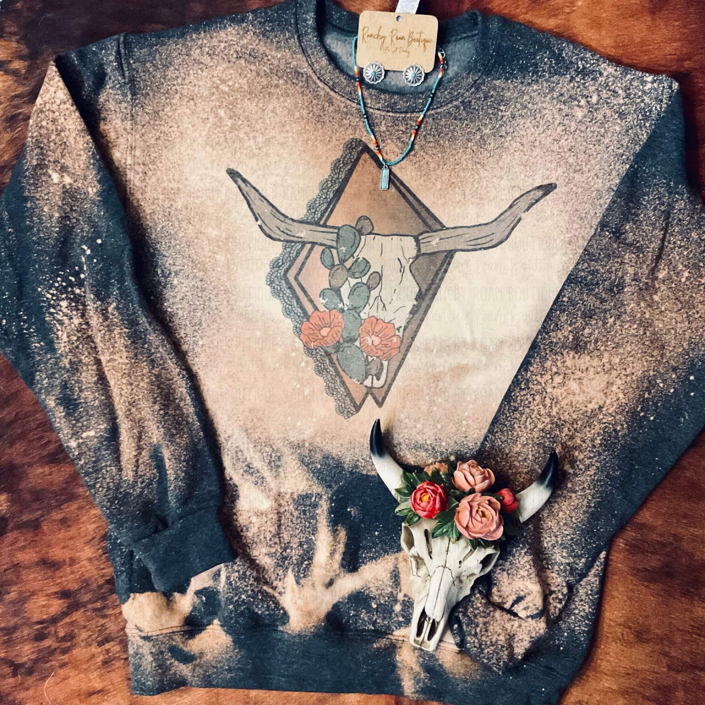 Vintage Lace Skull Sweatshirt - Ranchy Roan Boutique 