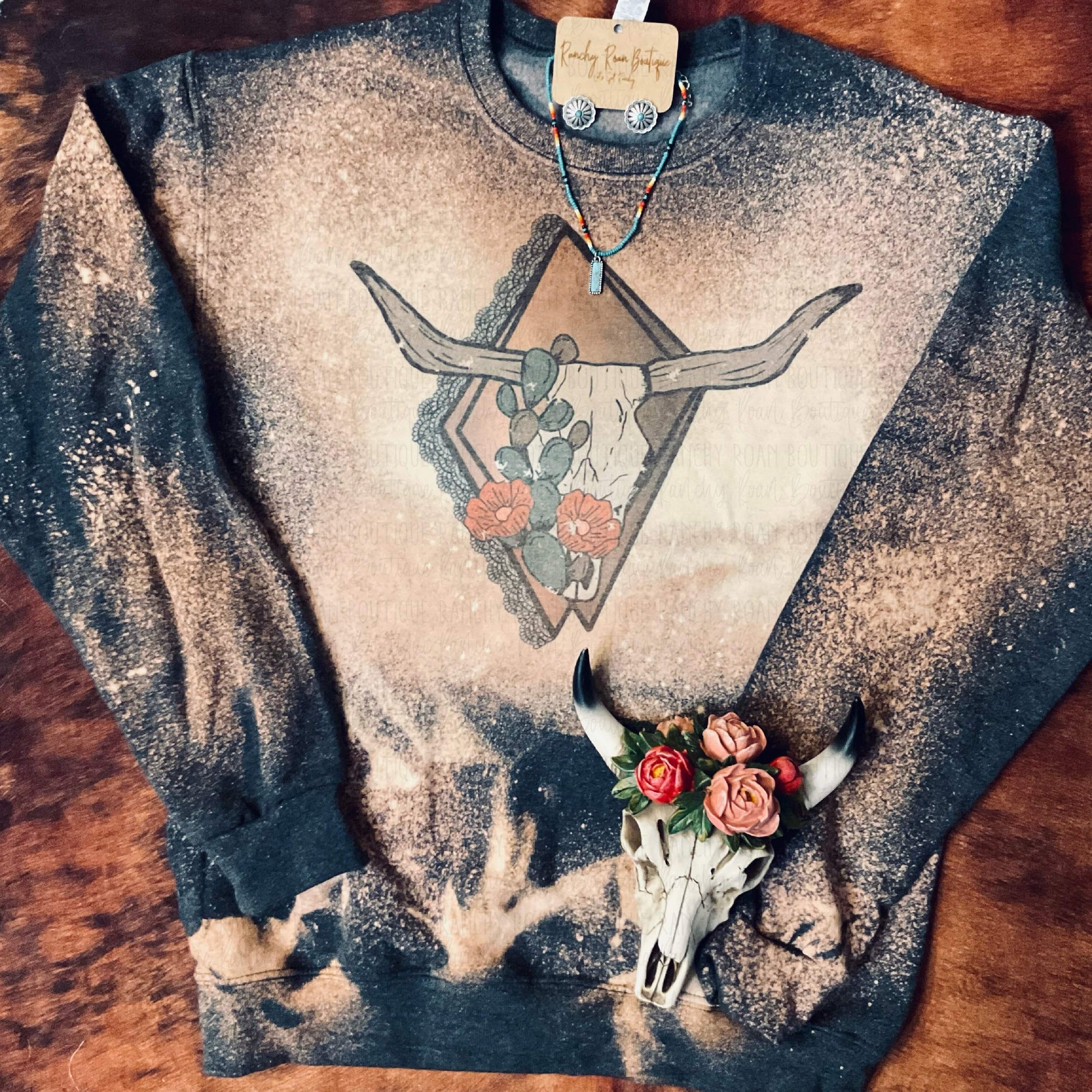 Vintage Lace Skull Sweatshirt - Ranchy Roan Boutique 