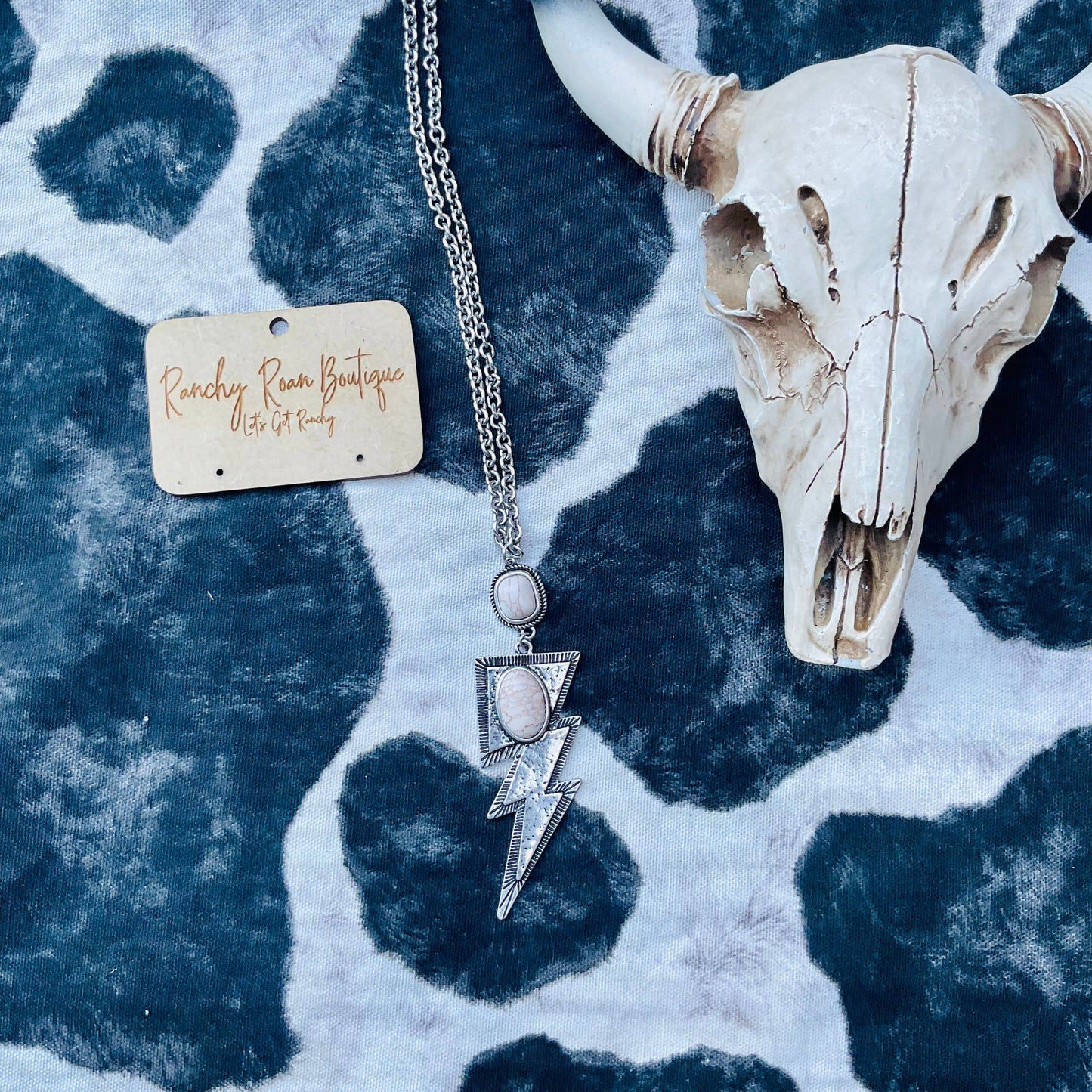 White Lightning Pendant Long Necklace - Ranchy Roan Boutique 