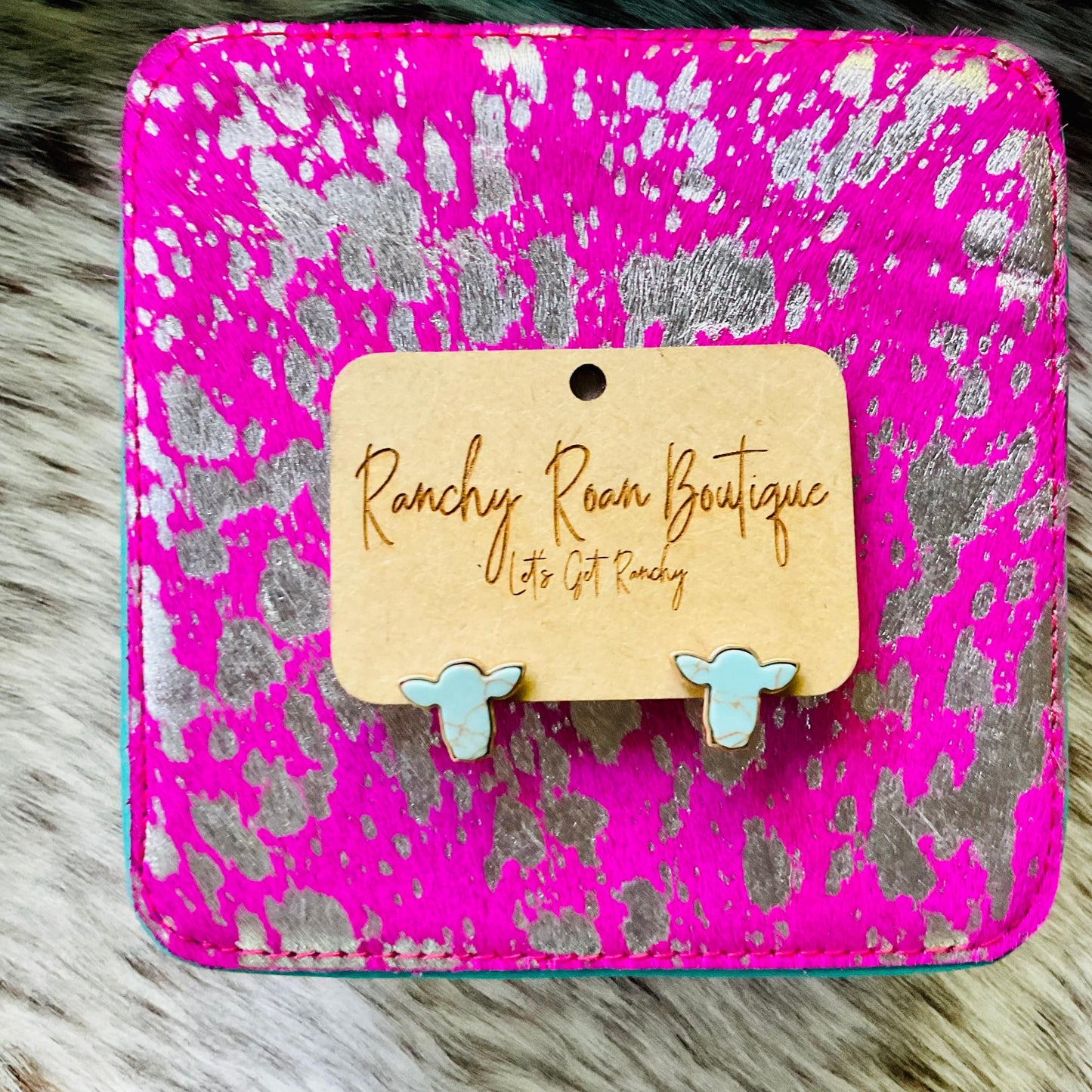 Steer Head Stone Stud Earrings - Ranchy Roan Boutique 