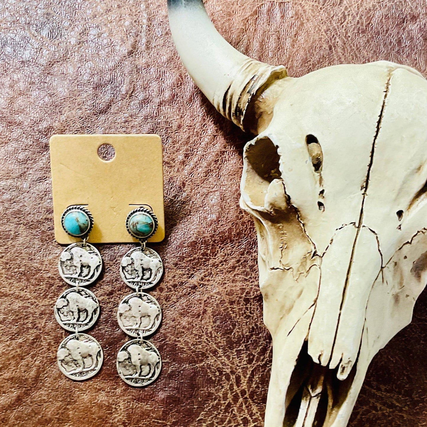 Western Buffalo Coin Drop Stud Earrings - Ranchy Roan Boutique 