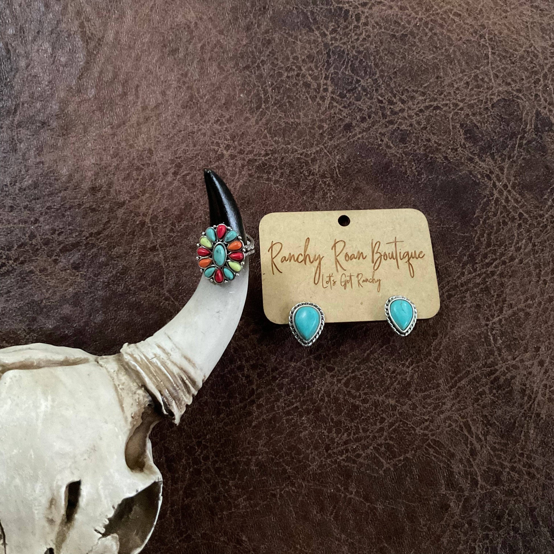 Multi Colored Concho Adjustable Ring - Ranchy Roan Boutique 