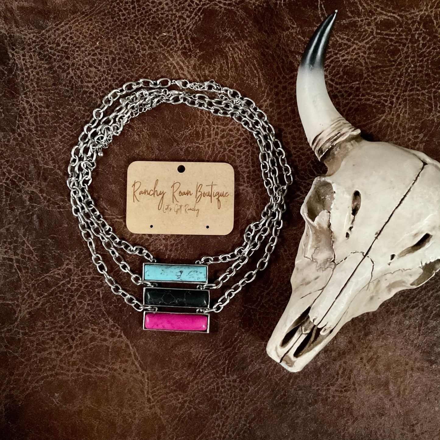 Stone Bar Pendant Chain Necklace - Ranchy Roan Boutique 