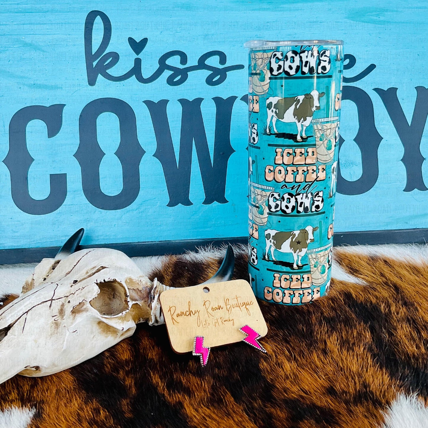 Iced Coffee and Cows 20oz Skinny Tumbler - Ranchy Roan Boutique 