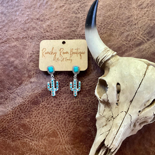 Cactus Turquoise Stone Stud Post Western Earrings - Ranchy Roan Boutique 