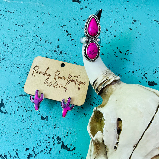 Hot Pink Double Stone Western Ring - Ranchy Roan Boutique 