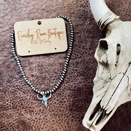 Western Long Horn Pendant Choker Necklace - Ranchy Roan Boutique 