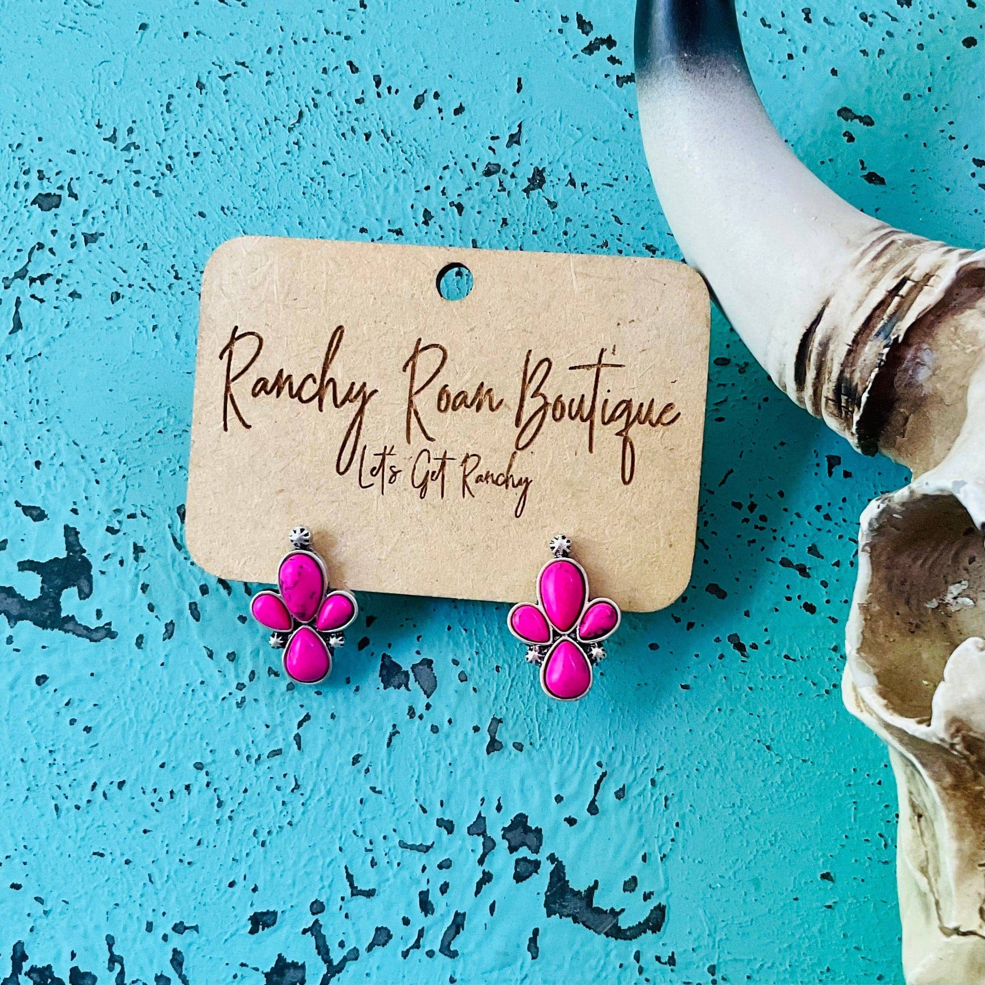 Pink Tri Stone Western Studs - Ranchy Roan Boutique 