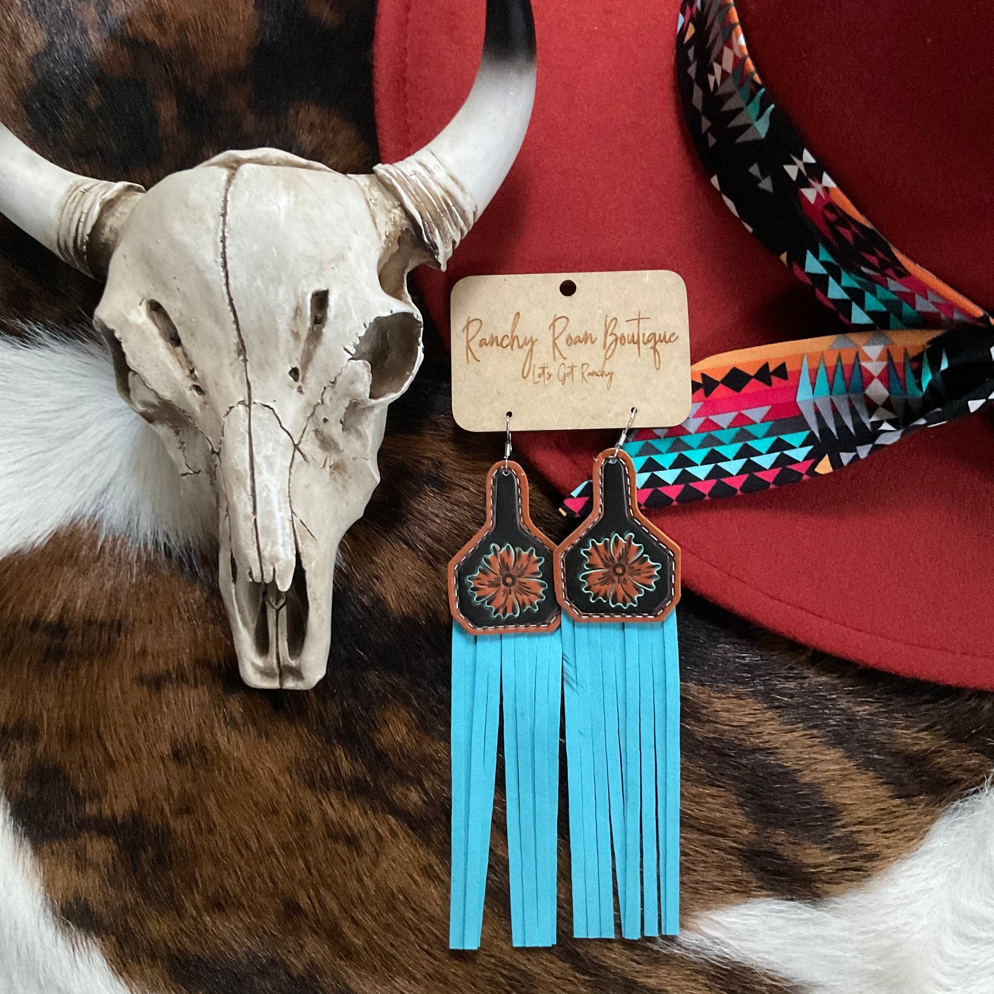 Flower Leather with Tassel Dangle Earrings - Ranchy Roan Boutique 