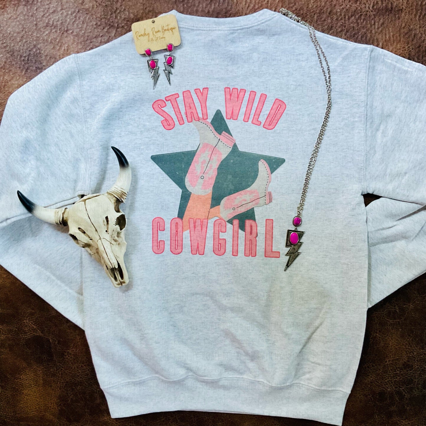 Stay Wild Cowgirl Boots Sweatshirt - Ranchy Roan Boutique 