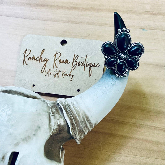 Black Turquoise Western Style Stone Adjustable Ring - Ranchy Roan Boutique 