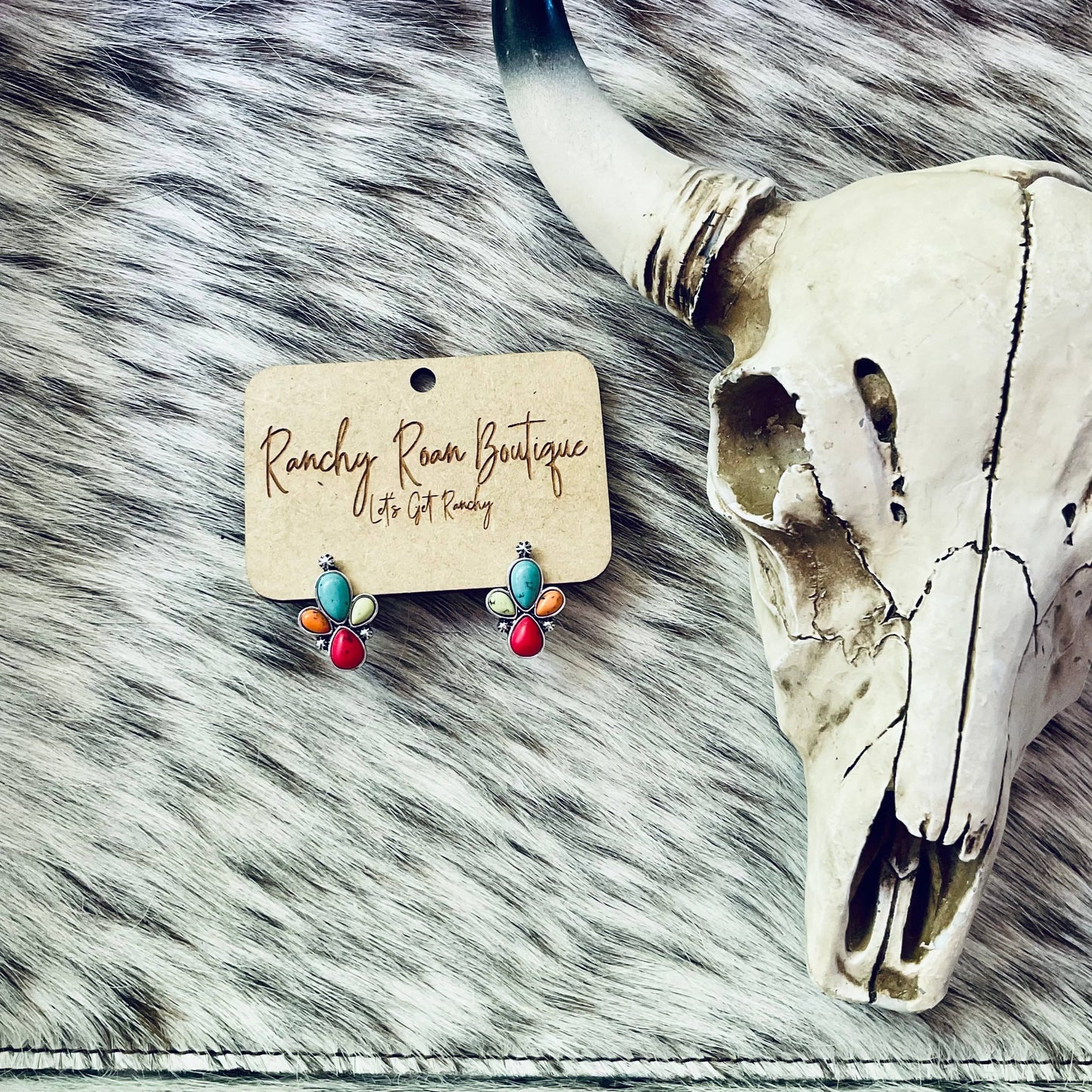 Multi Colored  Tri Stone Western Studs - Ranchy Roan Boutique 