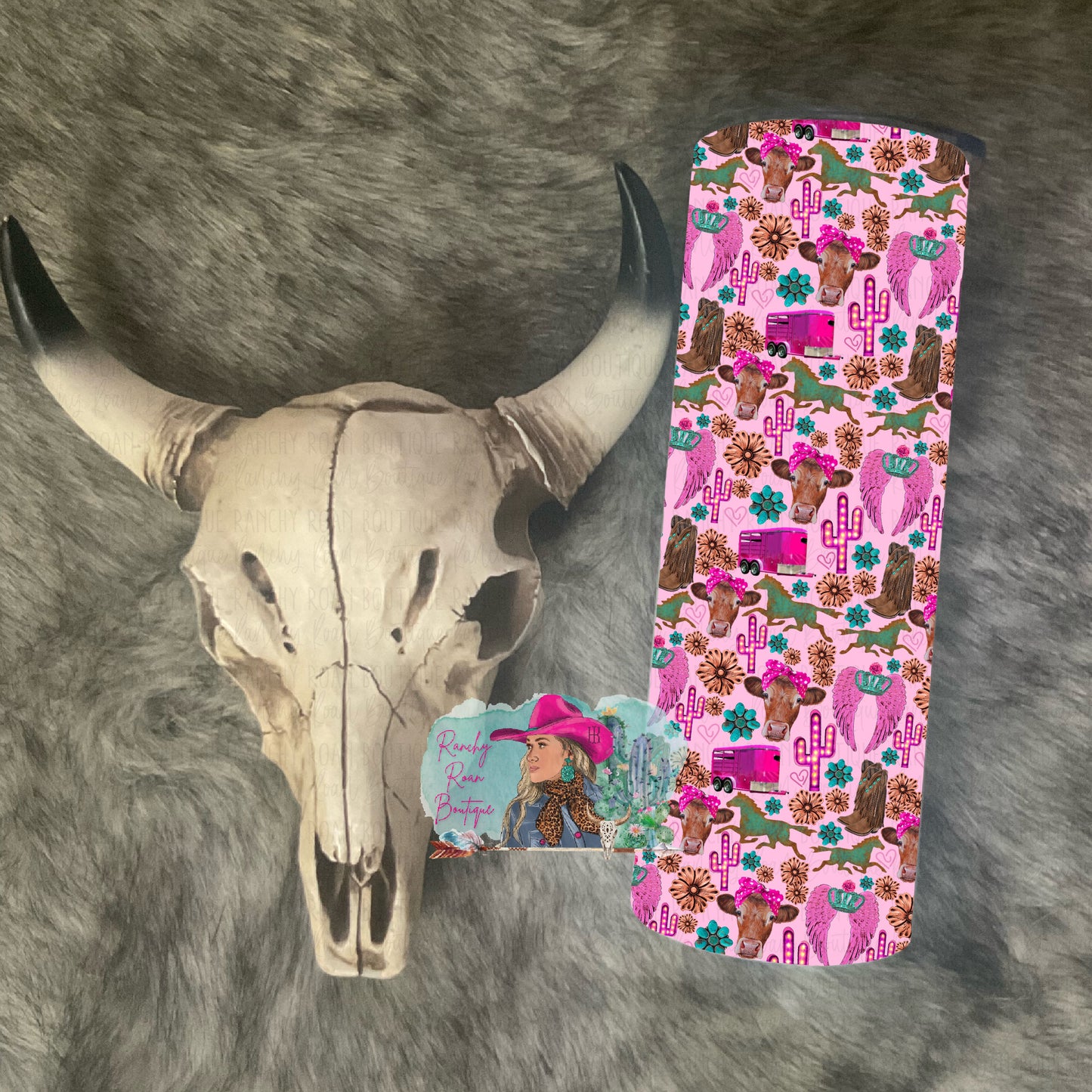 Glam Pink College Western Tumbler - Ranchy Roan Boutique 