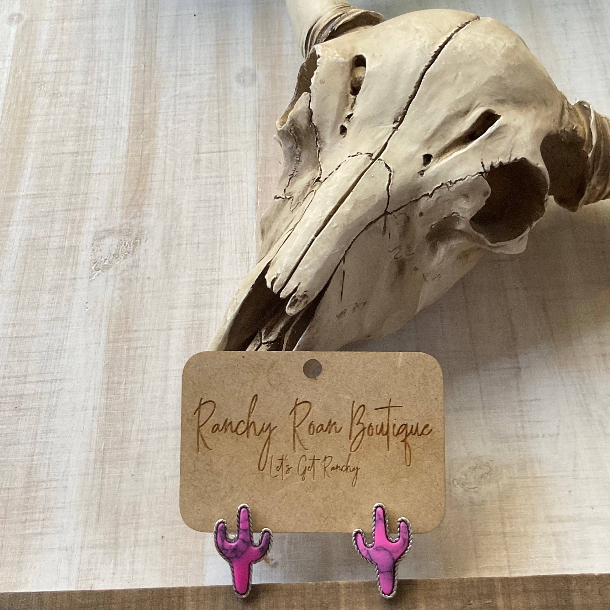 Western Pink Cactus Stone Stud earrings - Ranchy Roan Boutique 