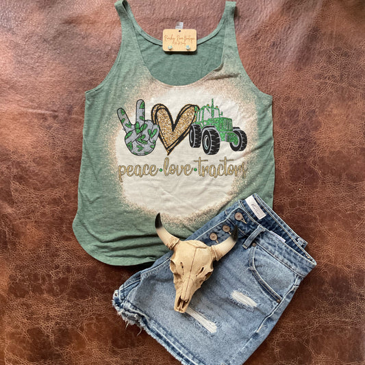 Peace Love Tractor  Tank - Ranchy Roan Boutique 