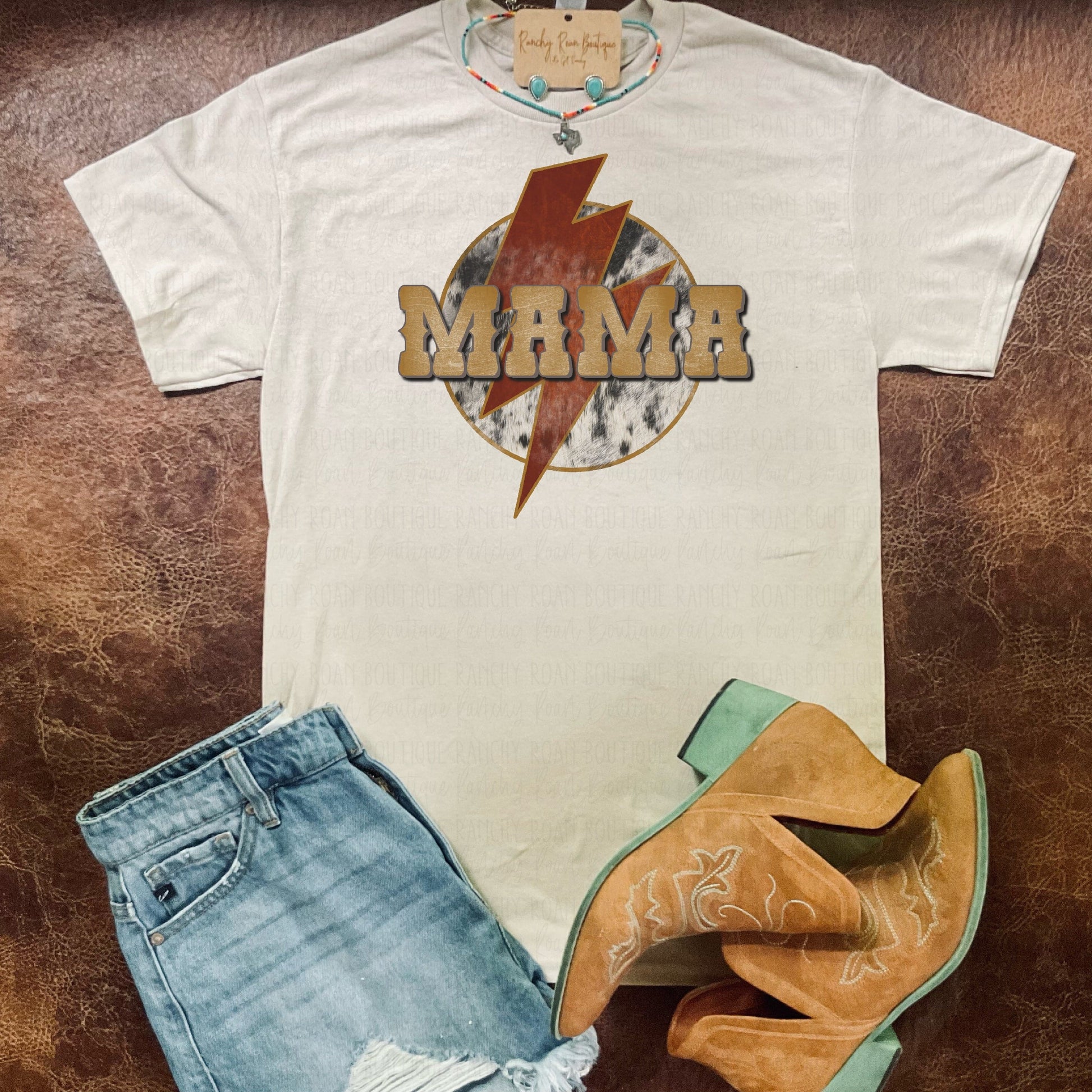 Mama Cowhide Bolt Tee - Ranchy Roan Boutique 