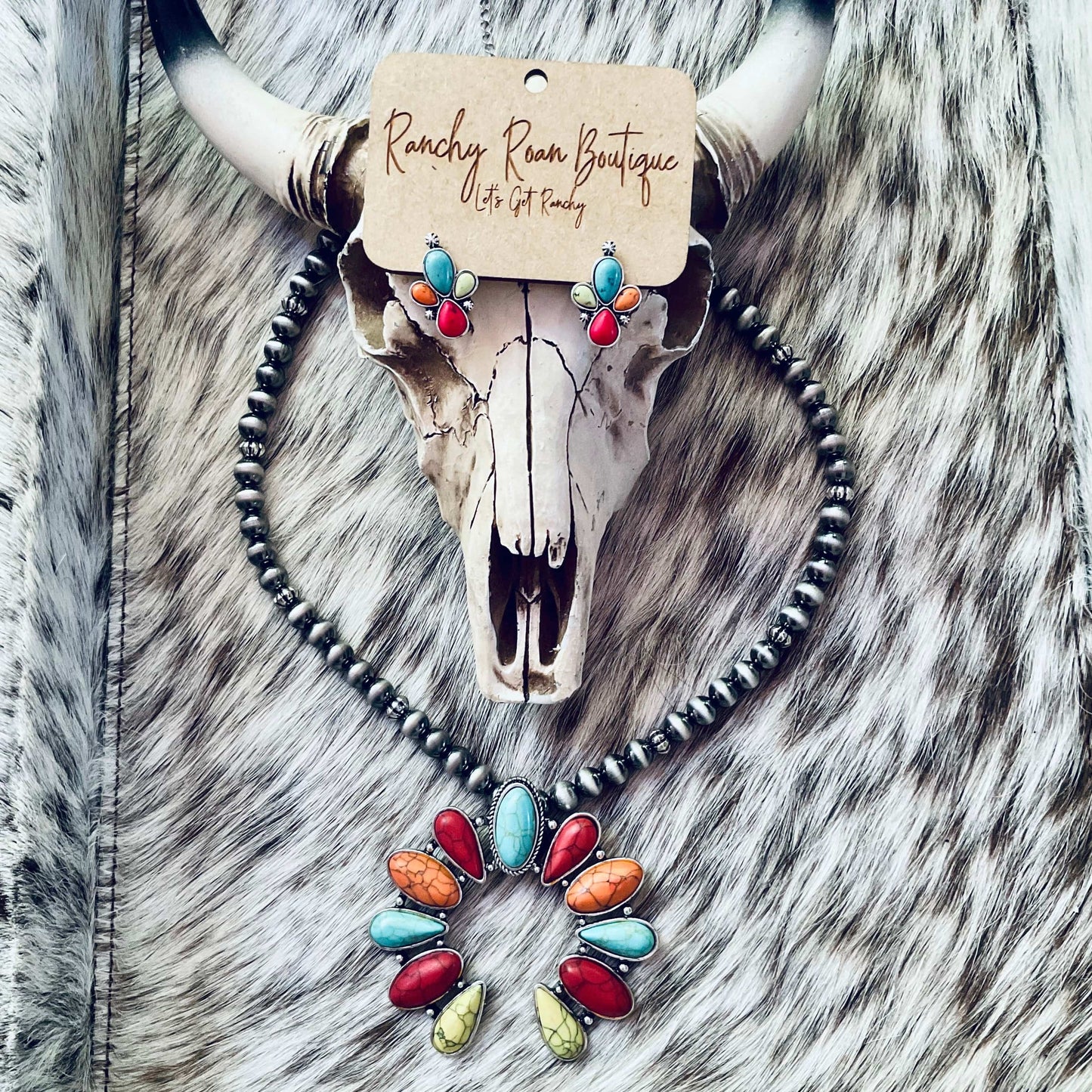 Squash Blossom with Navajo Style Beads Necklace - Ranchy Roan Boutique 