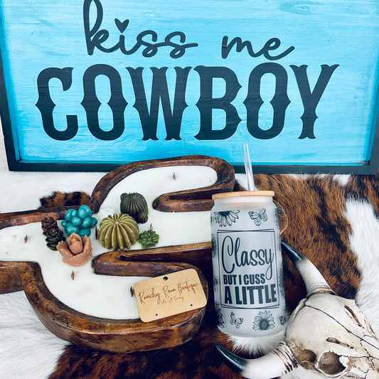 Classy But I Cuss A Little Frosted Glass 16 oz Tumbler - Ranchy Roan Boutique 