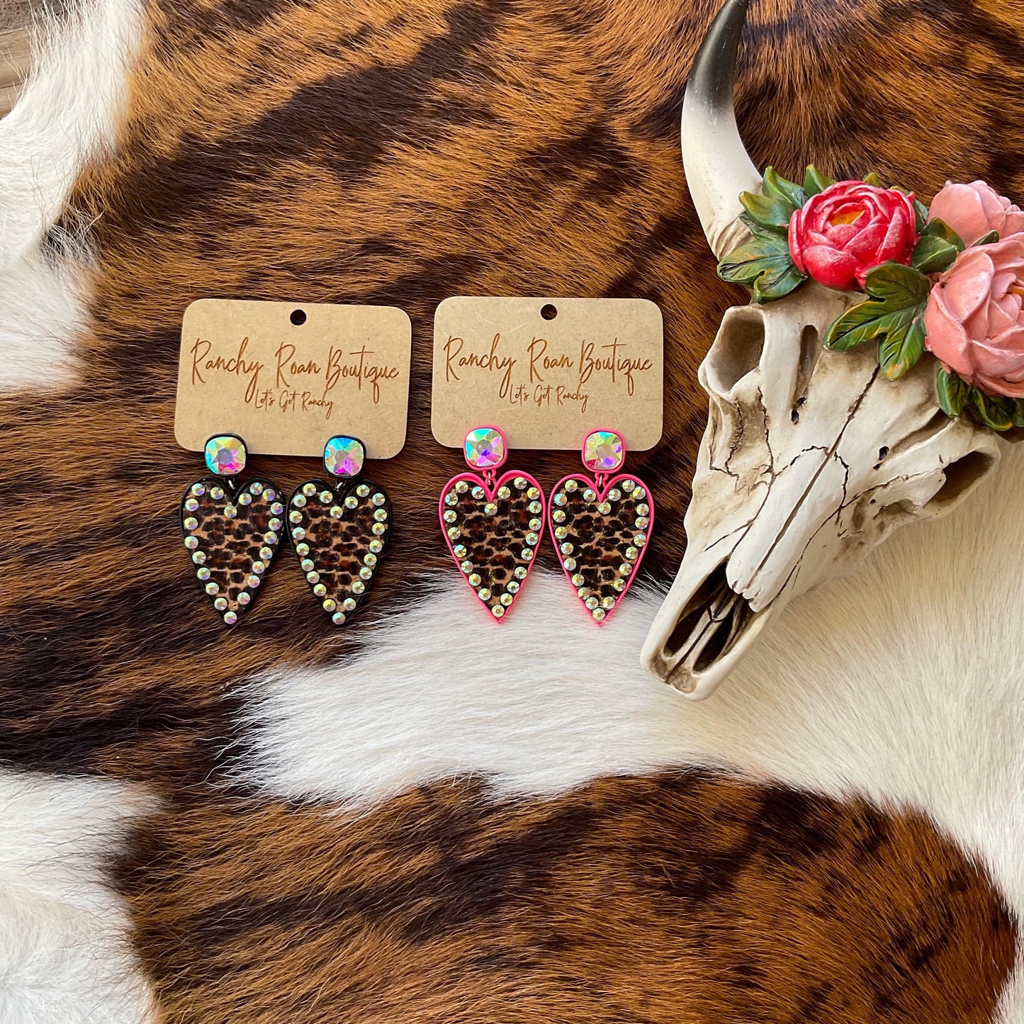 Leopard Cork Heart Stud Earrings - Ranchy Roan Boutique 