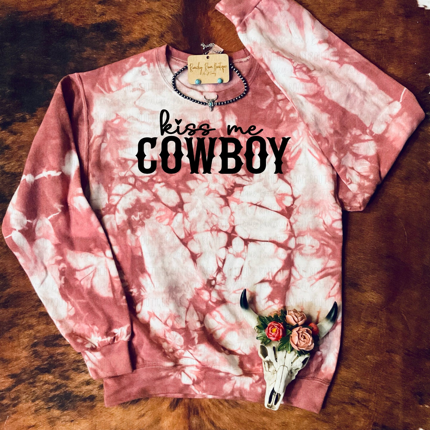 Kiss me Cowboy Sweatshirt - Ranchy Roan Boutique 