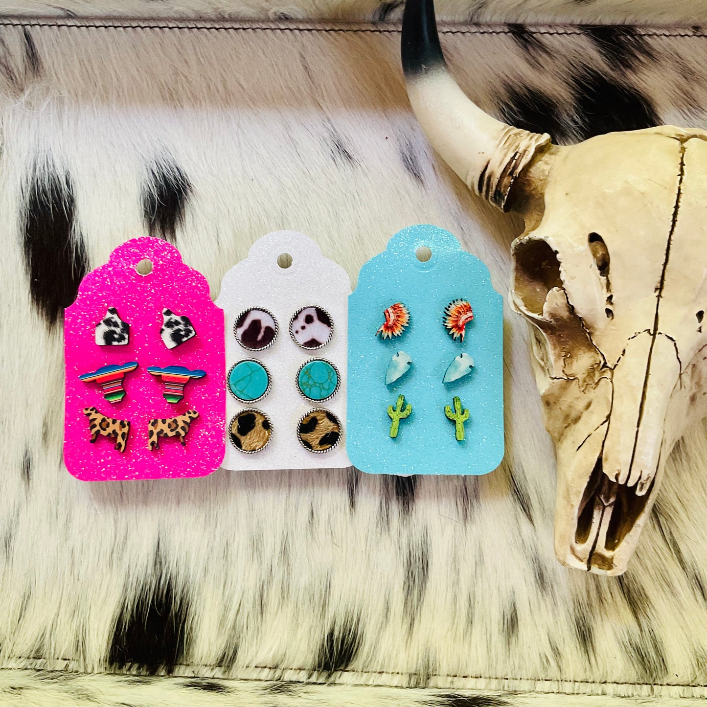 3 Pair Animal Leather Earring Set - Ranchy Roan Boutique 