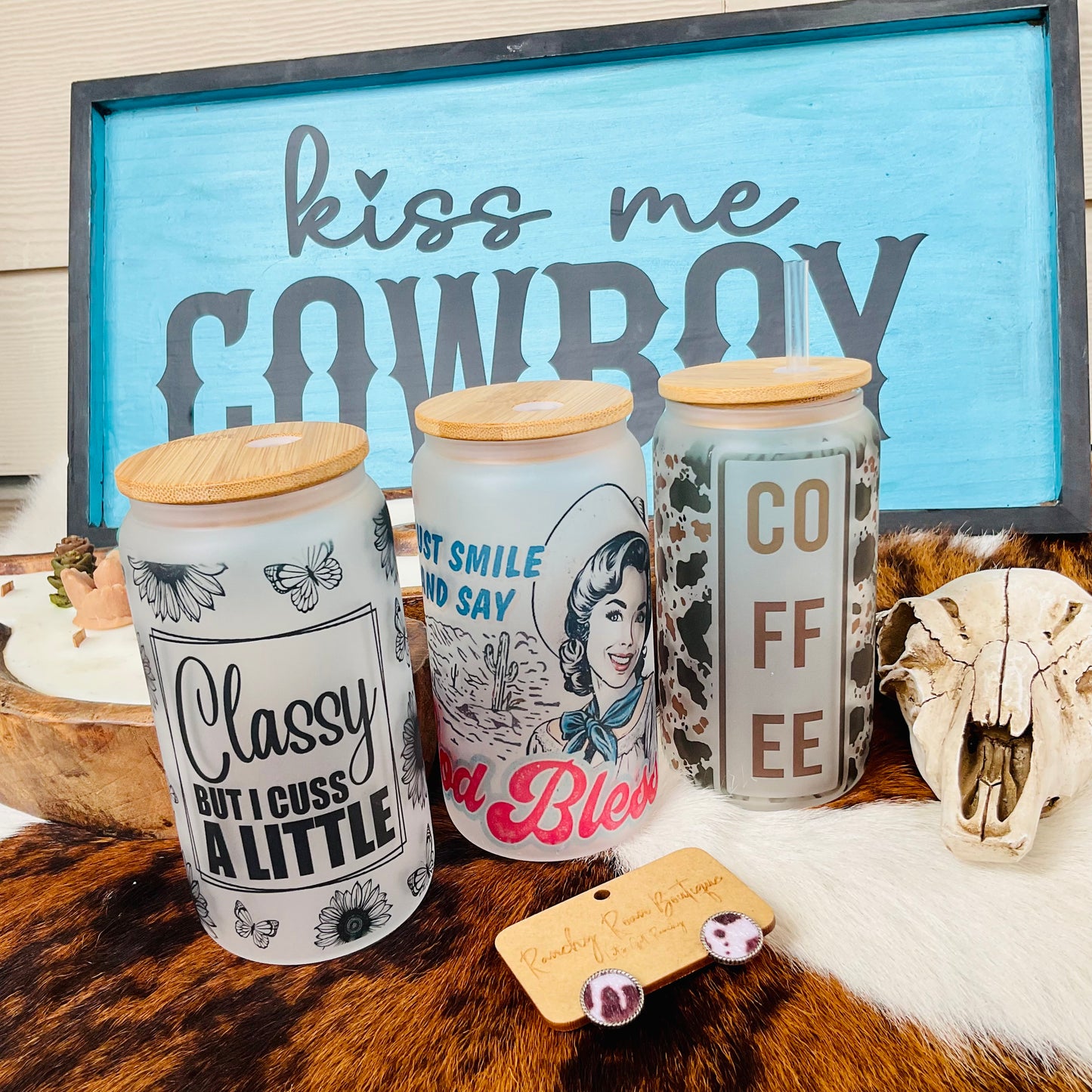 Classy But I Cuss A Little Frosted Glass 16 oz Tumbler - Ranchy Roan Boutique 