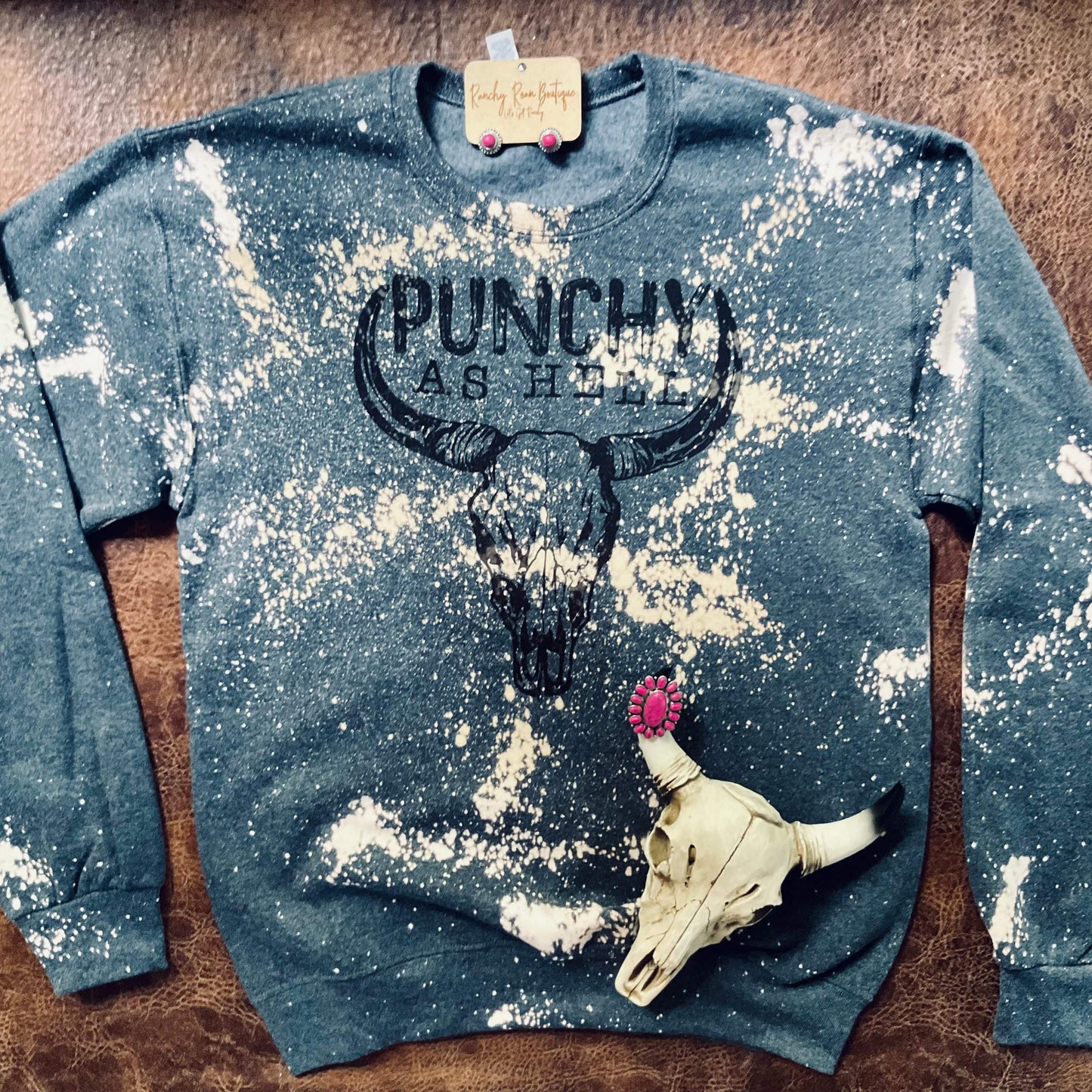 Distressed Punchy Bull Sweatshirt - Ranchy Roan Boutique 