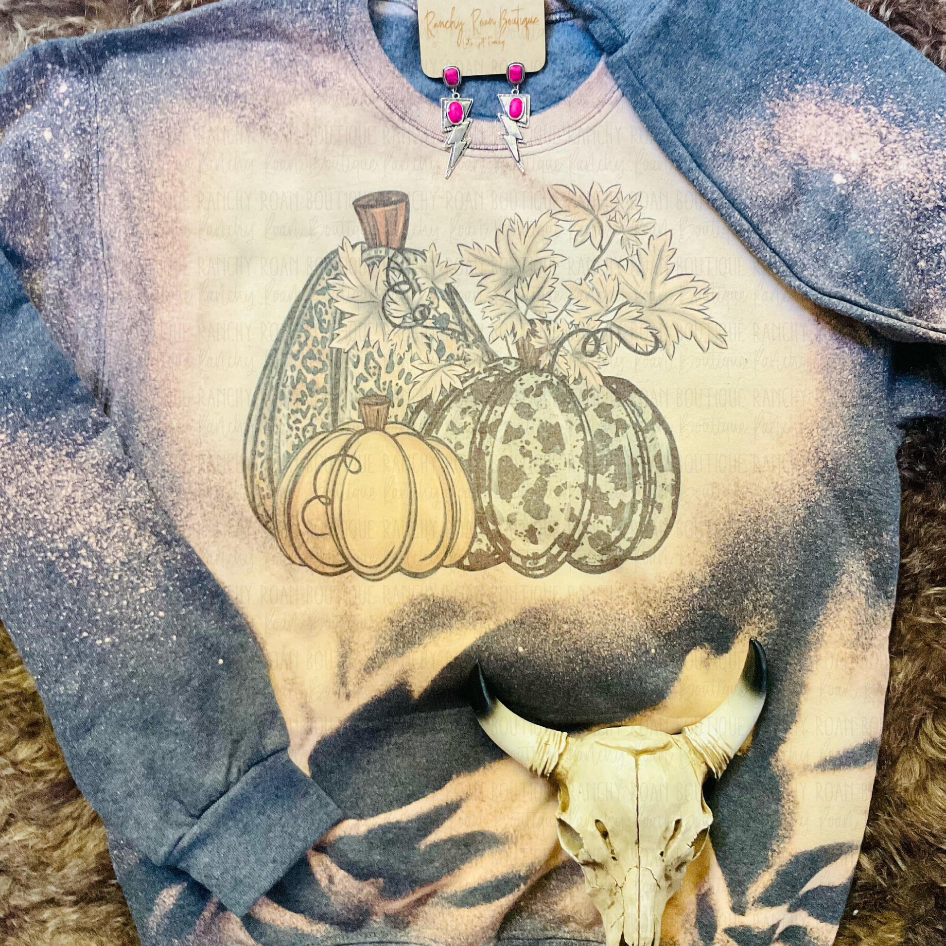 Fall Cowhide Pumpkin  Western Sweatshirt - Ranchy Roan Boutique 