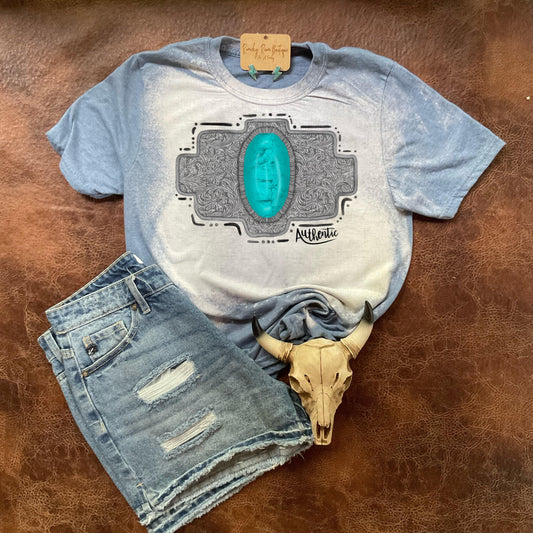 Authentic Turquoise Buckle Tee - Ranchy Roan Boutique 