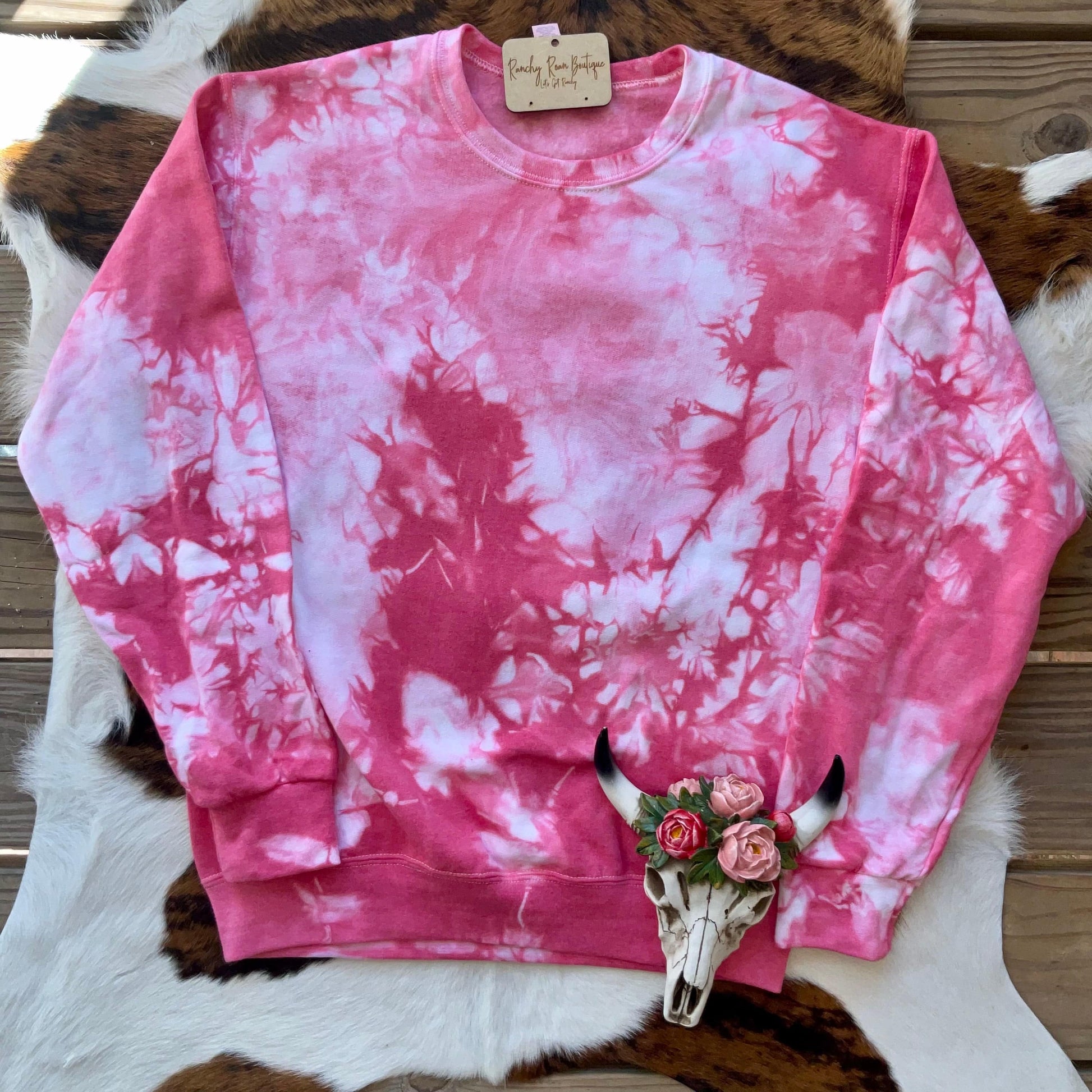 Red Tie Dyed Blank Sweatshirt - Ranchy Roan Boutique 