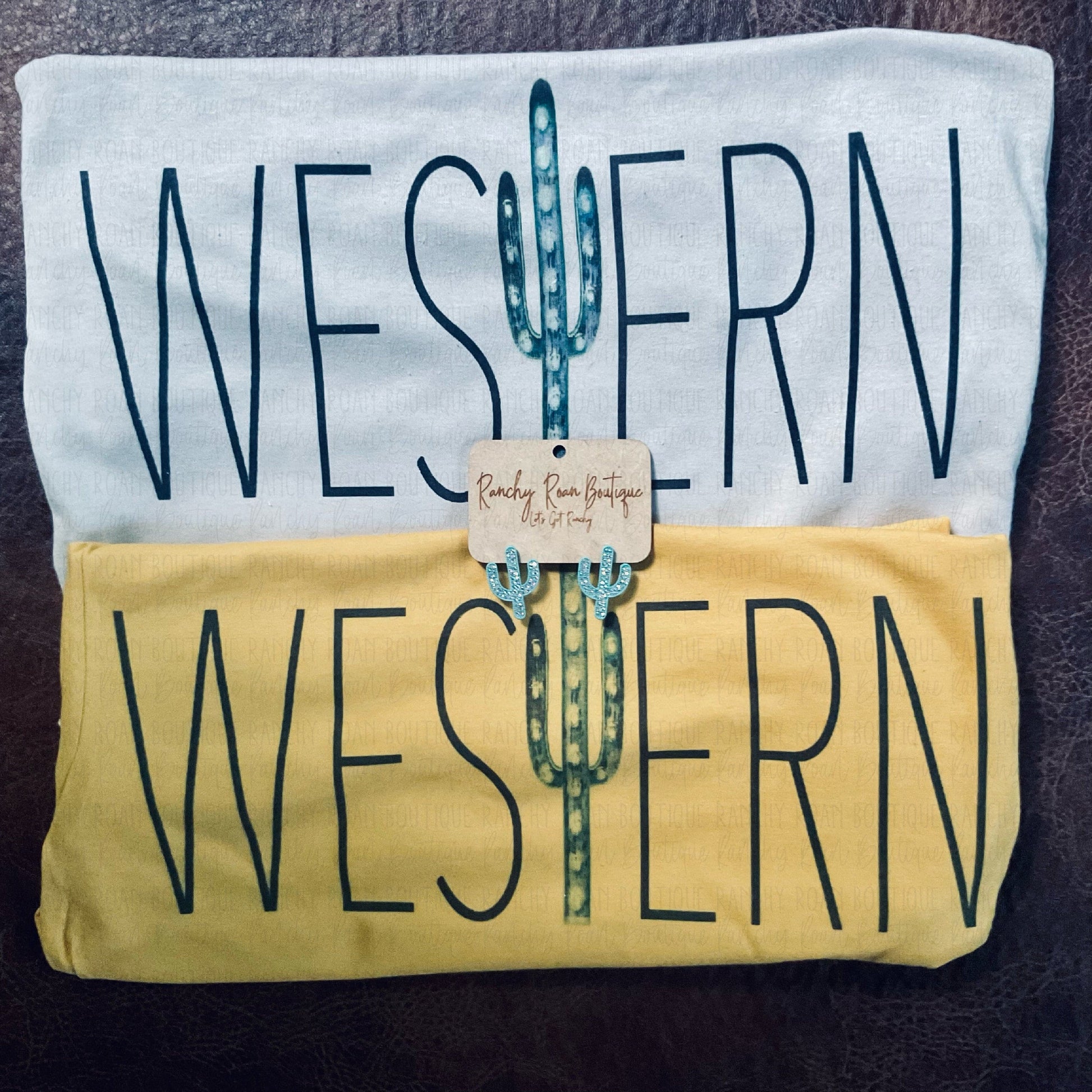 Western Cactus Mustard Tee - Ranchy Roan Boutique 