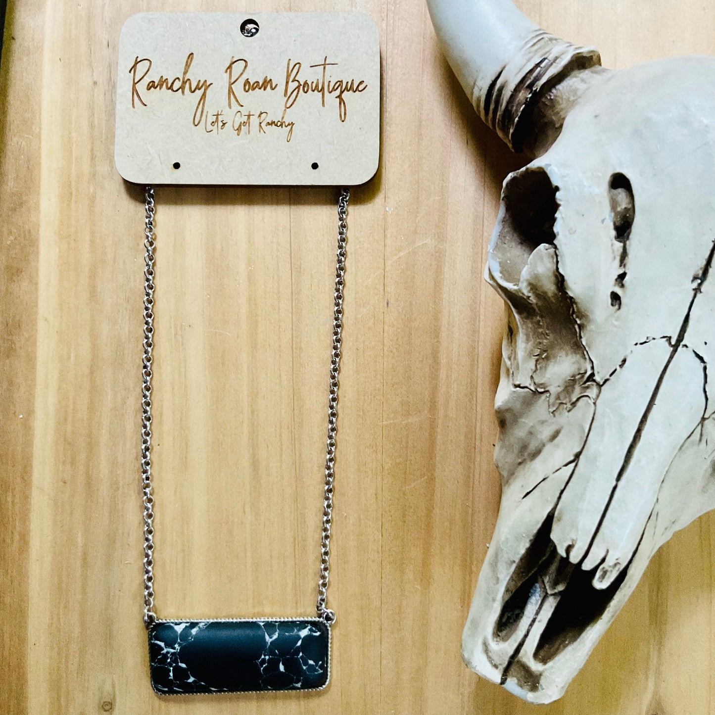 Black Western Rectangle Stone Turquoise Necklace - Ranchy Roan Boutique 