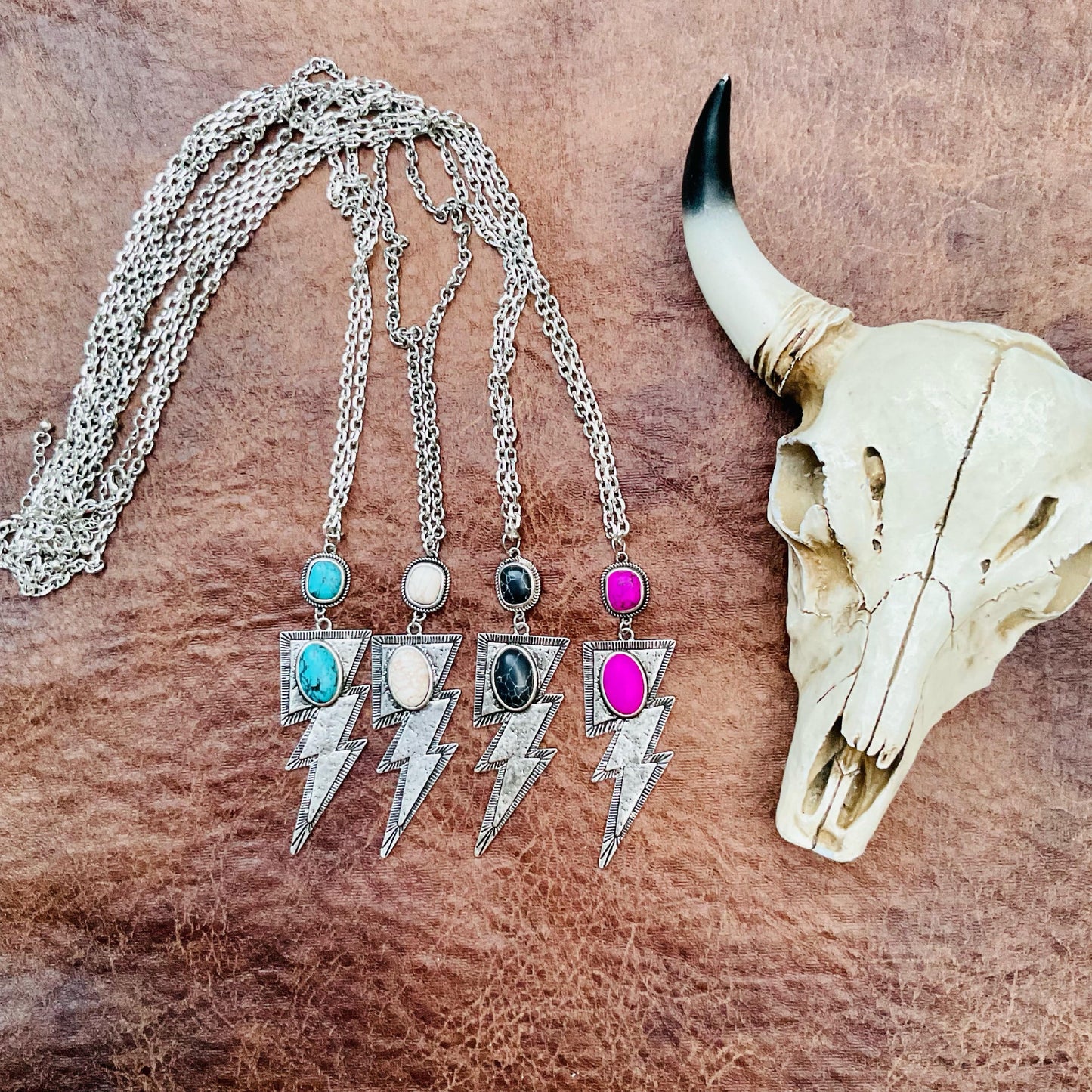 Pink Lightning Pendant Long Necklace - Ranchy Roan Boutique 