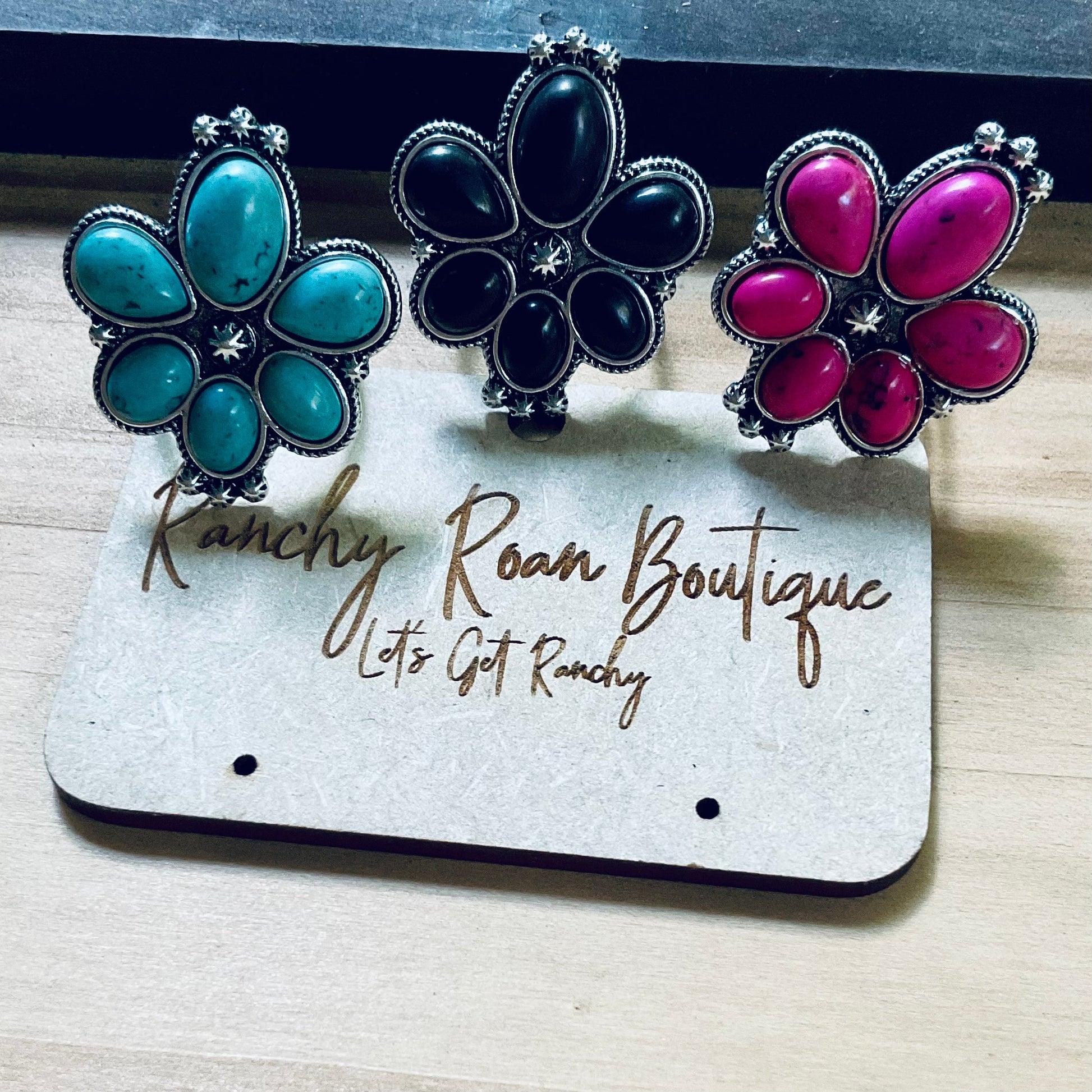 Pink Turquoise Western Style Stone Adjustable Ring - Ranchy Roan Boutique 