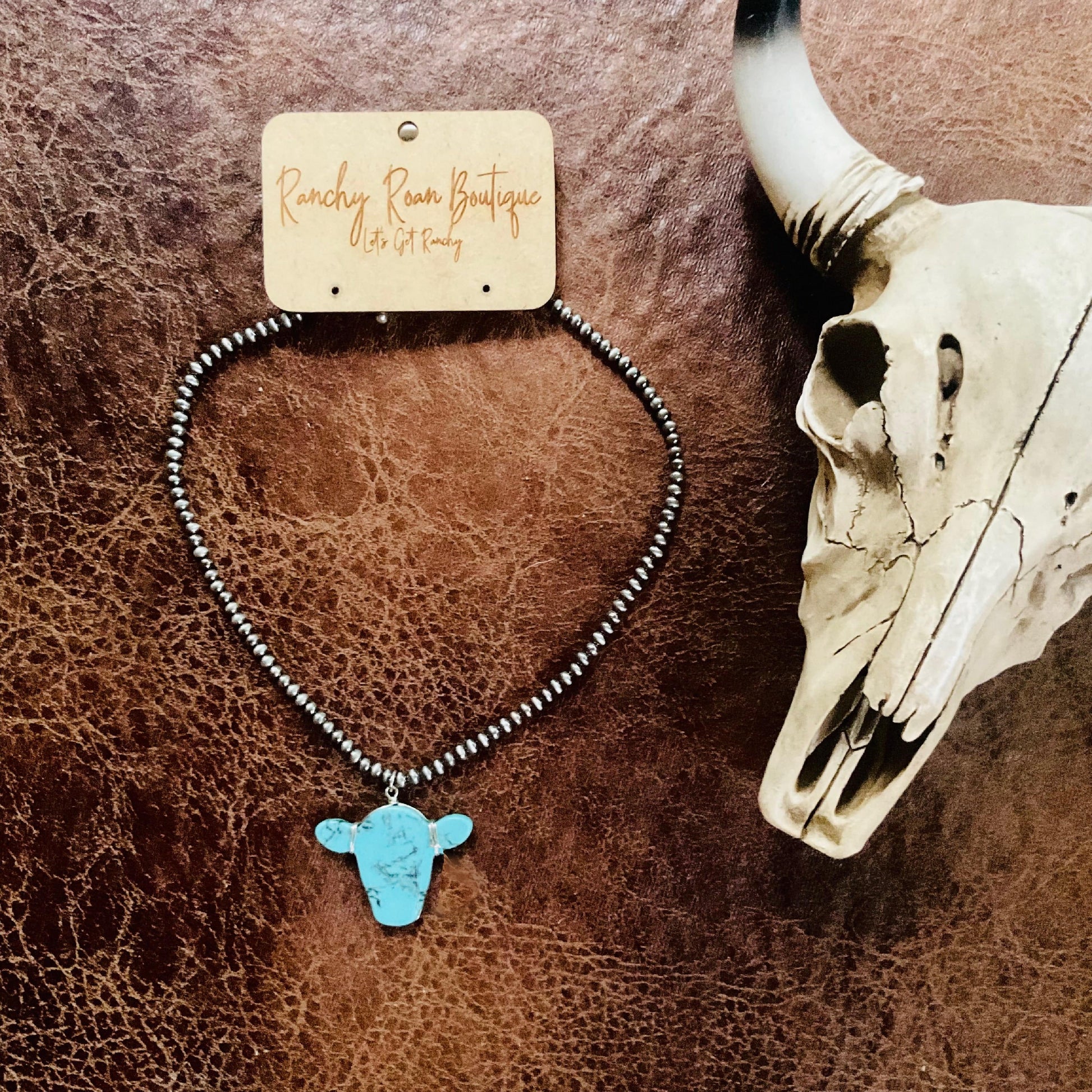 Cow Head Turquoise Pendent Necklace - Ranchy Roan Boutique 