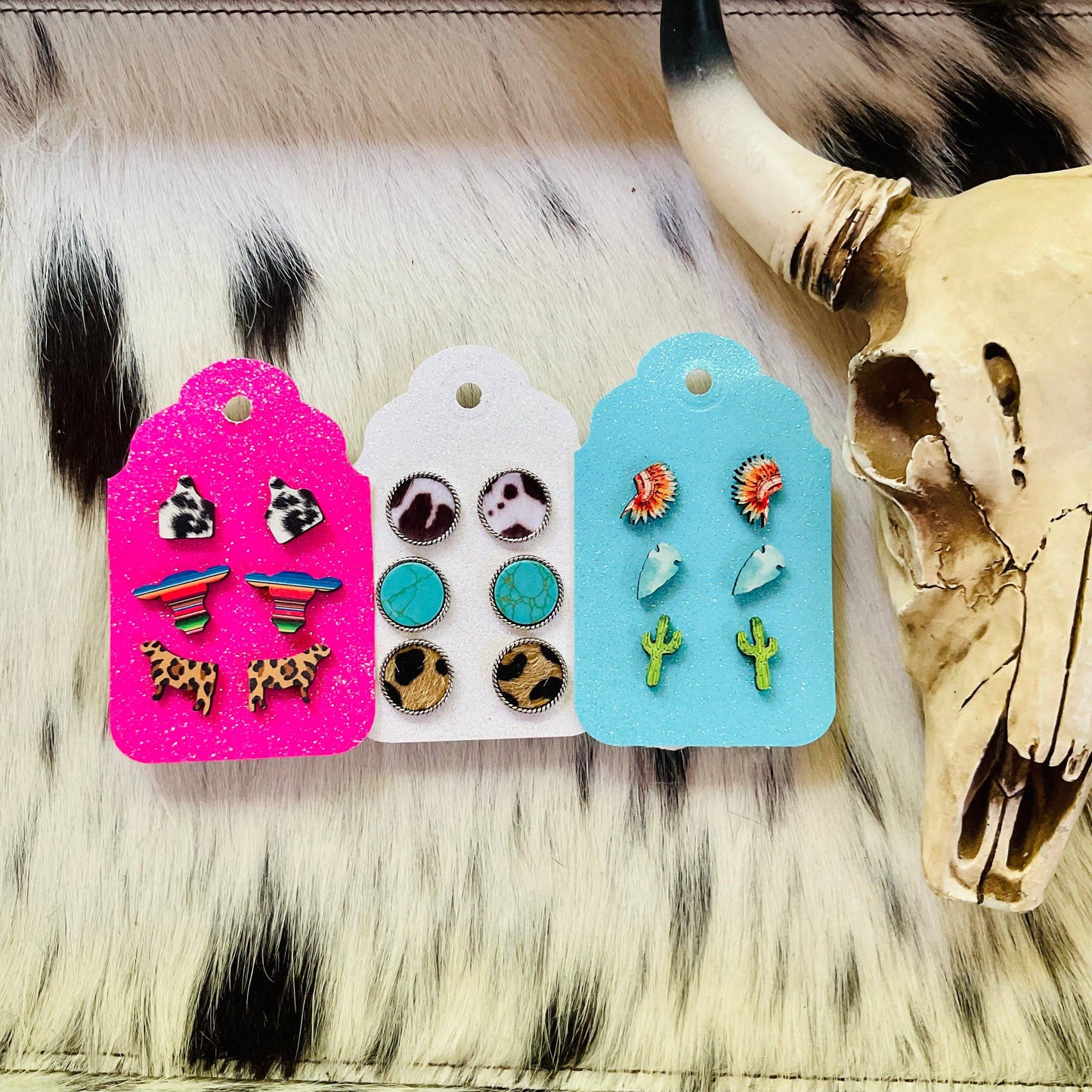 3 Pair Animal Leather Earring Set - Ranchy Roan Boutique 