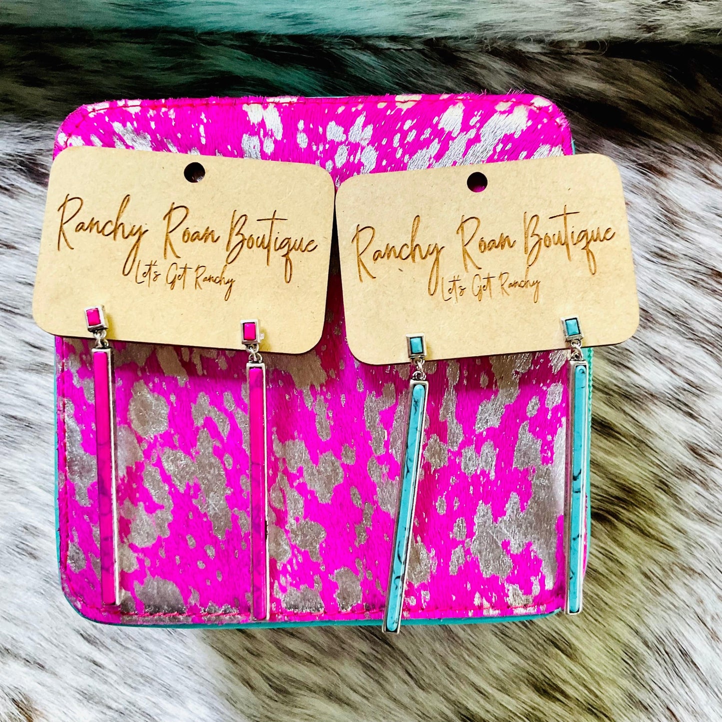 Pink Stone Bar Drop Stud Earrings - Ranchy Roan Boutique 