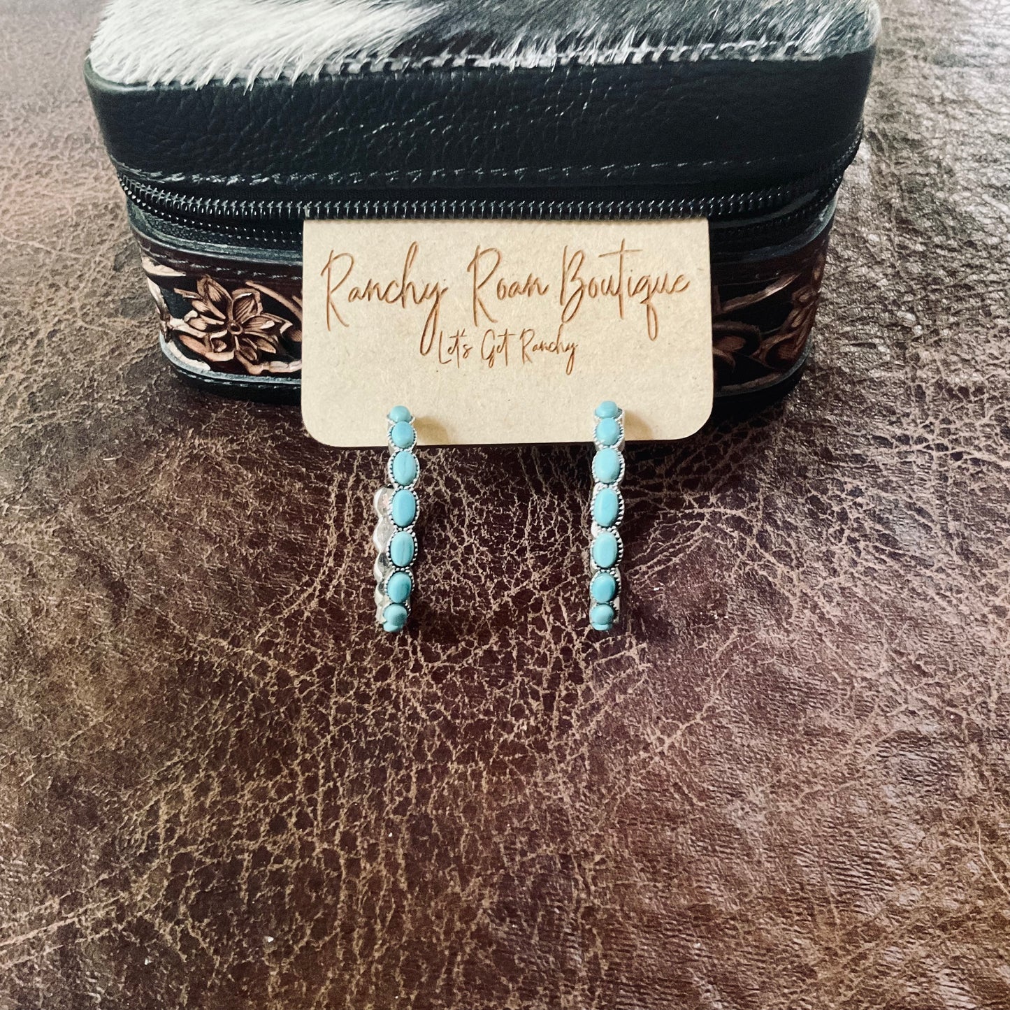 Western Semi Stone Turquoise Hoop - Ranchy Roan Boutique 