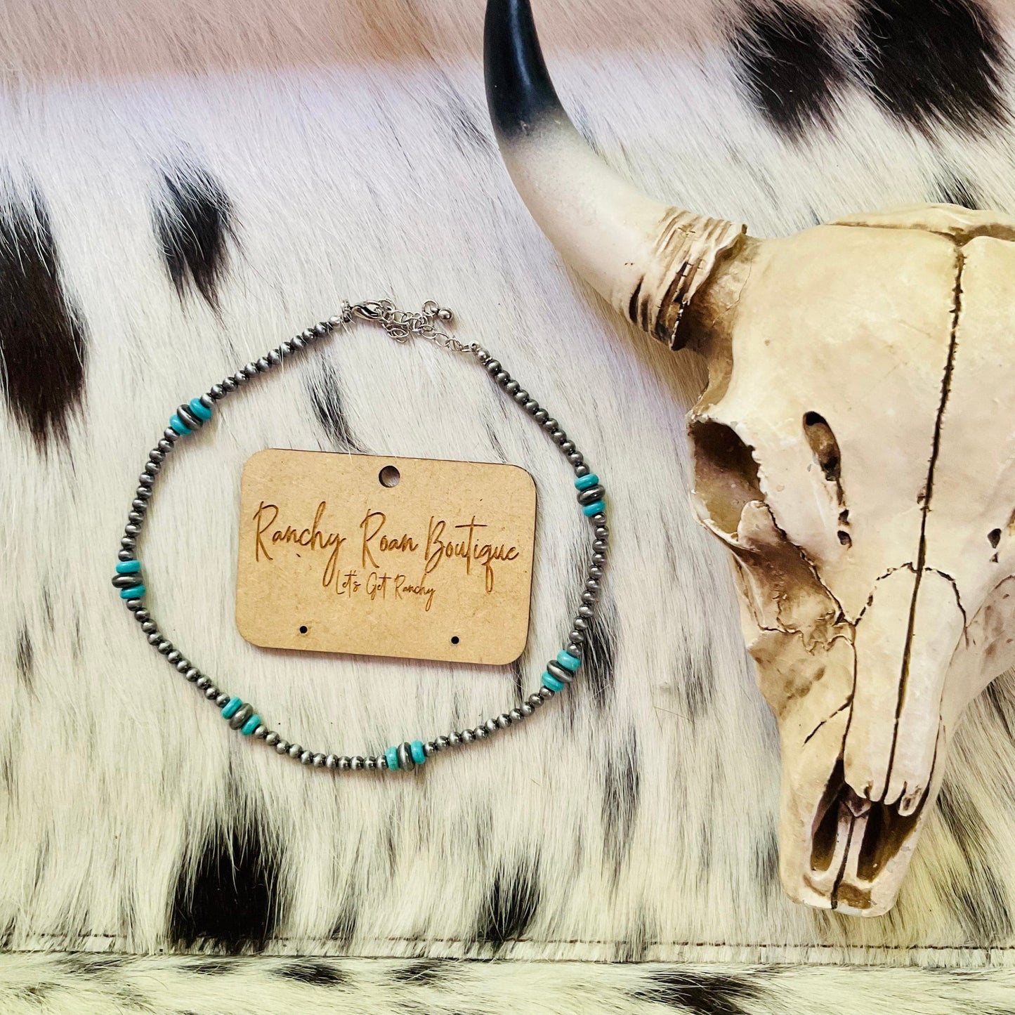 Navajo Style Pearl Turquoise  Choker Necklace - Ranchy Roan Boutique 