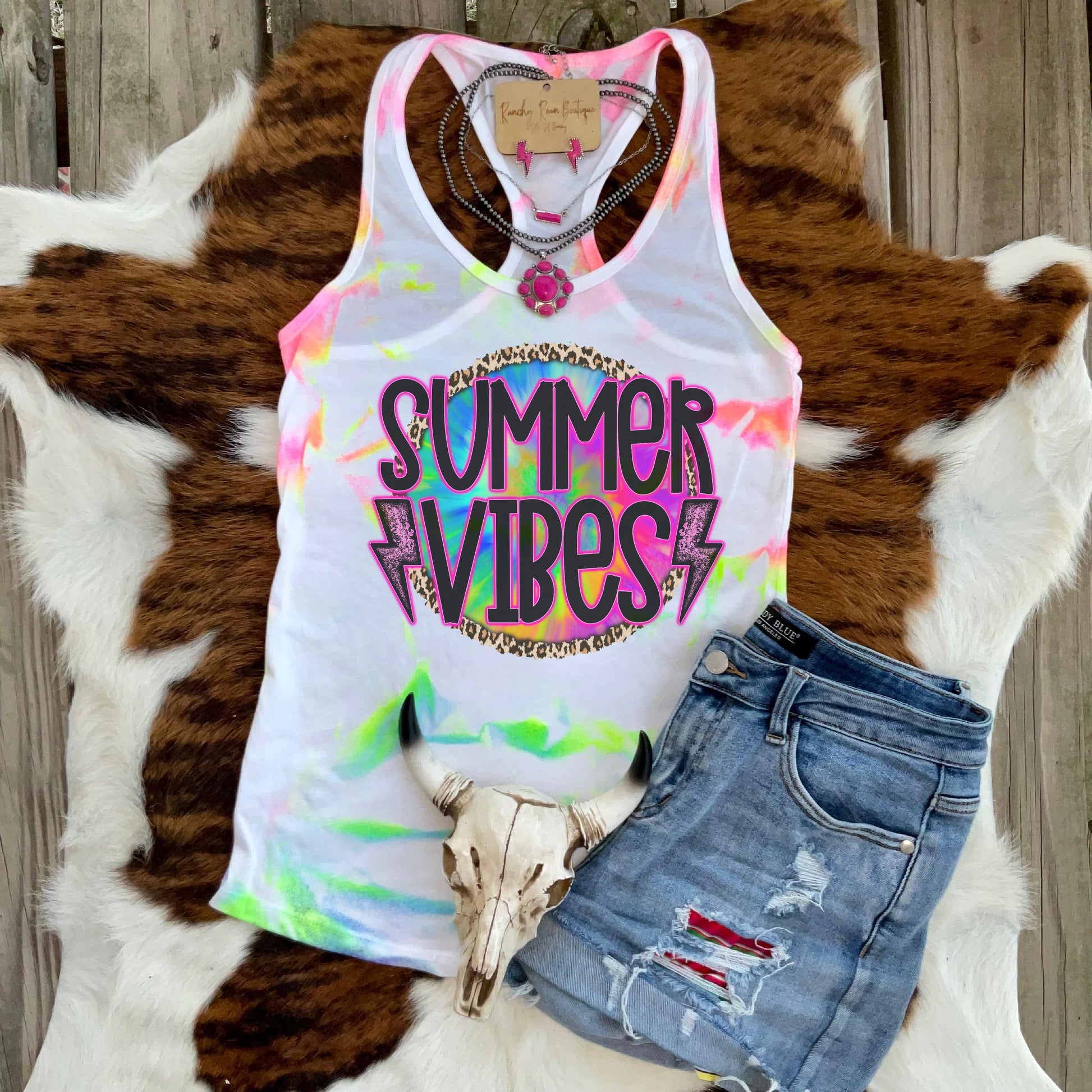 Neon Summer Vibes Racerback Tank - Ranchy Roan Boutique 