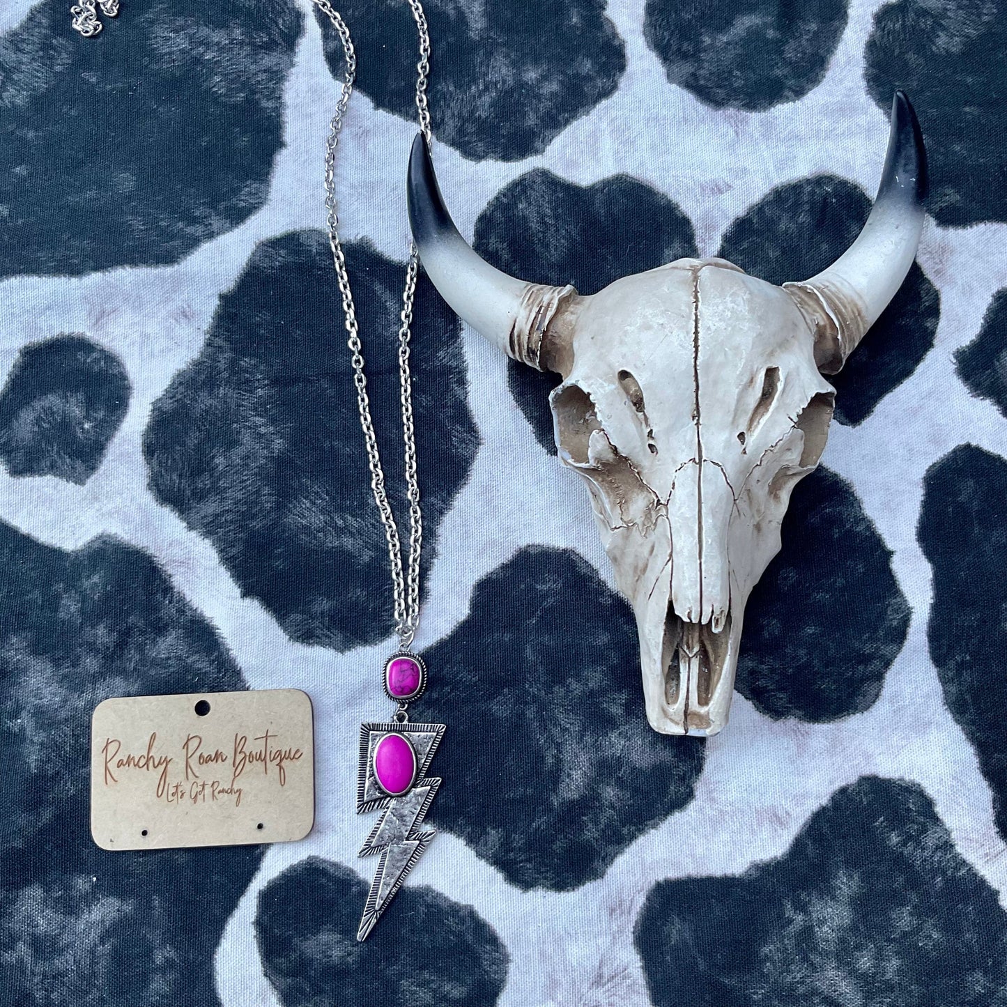 Pink Lightning Pendant Long Necklace - Ranchy Roan Boutique 