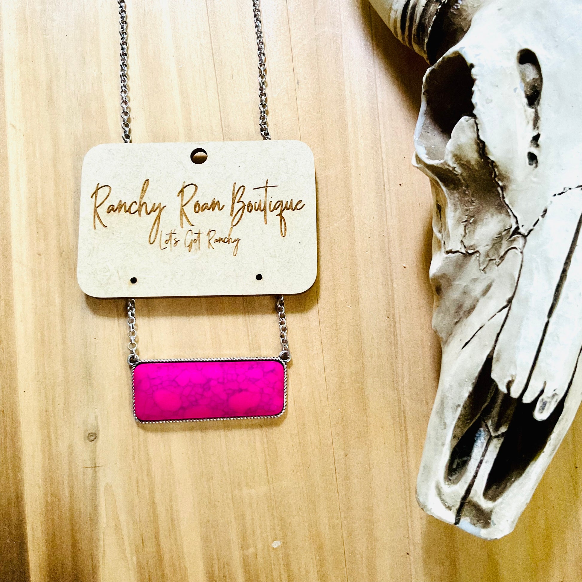 Pink Western Rectangle Stone Turquoise Necklace - Ranchy Roan Boutique 