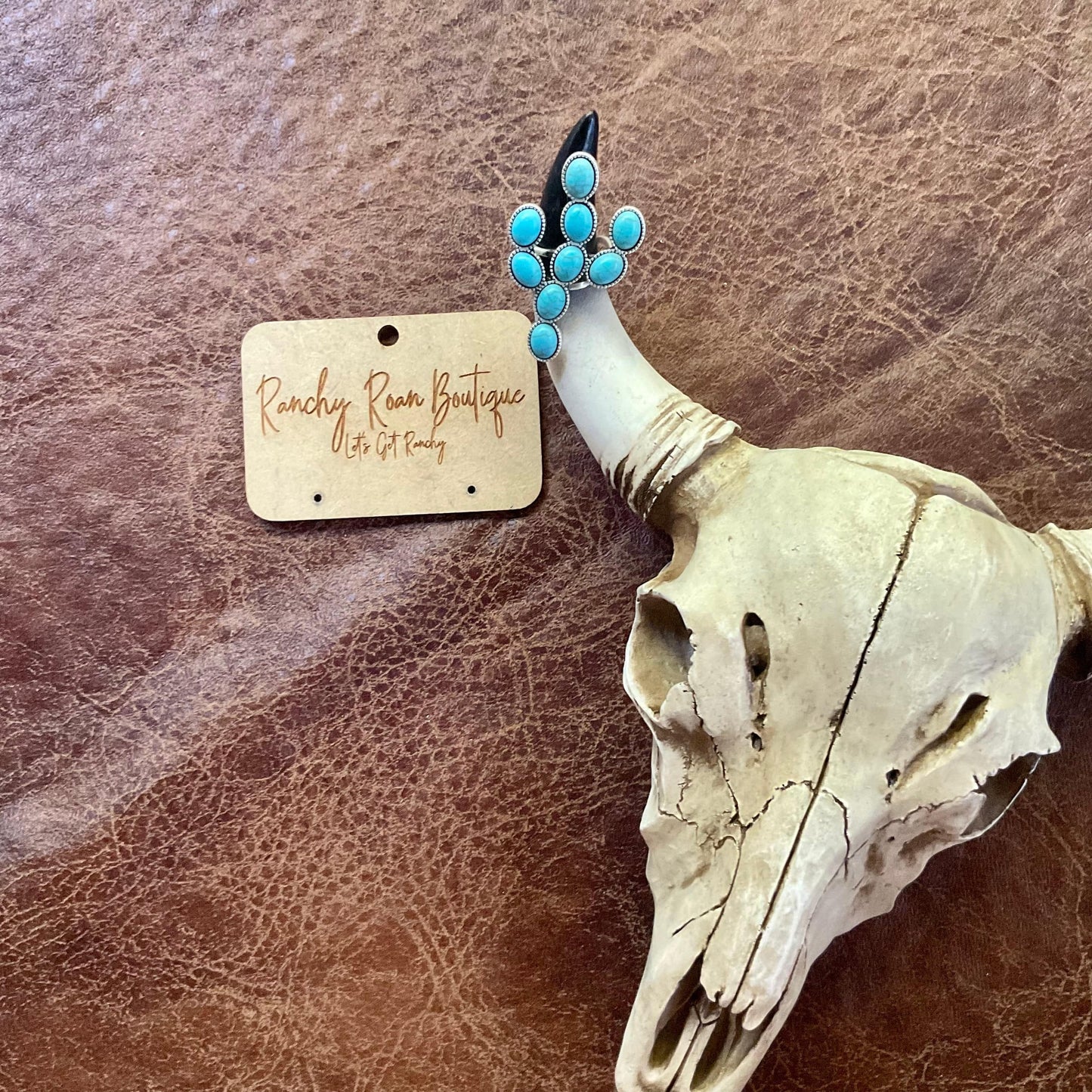 Cactus Turquoise Round Stone Adjustable Western Ring - Ranchy Roan Boutique 