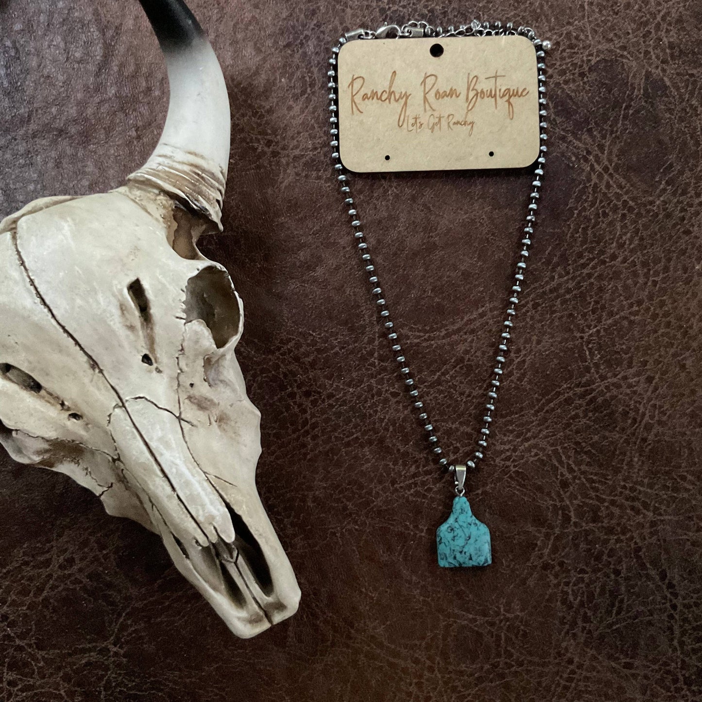 Western Turquoise Ear Tag Necklace - Ranchy Roan Boutique 