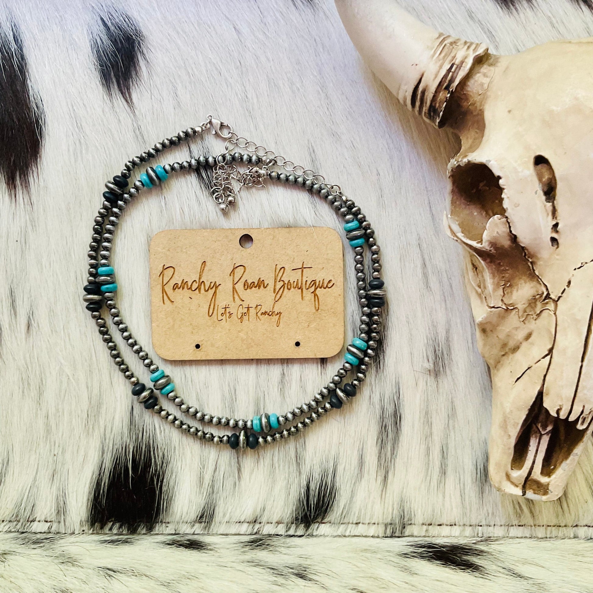 Navajo Style Pearl Turquoise  Choker Necklace - Ranchy Roan Boutique 